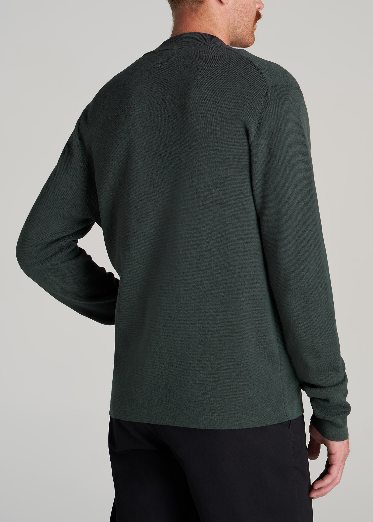 Full-Zip Baseball Collar Sweater for Tall Men in Dark Cyan M / Tall / Dark Cyan