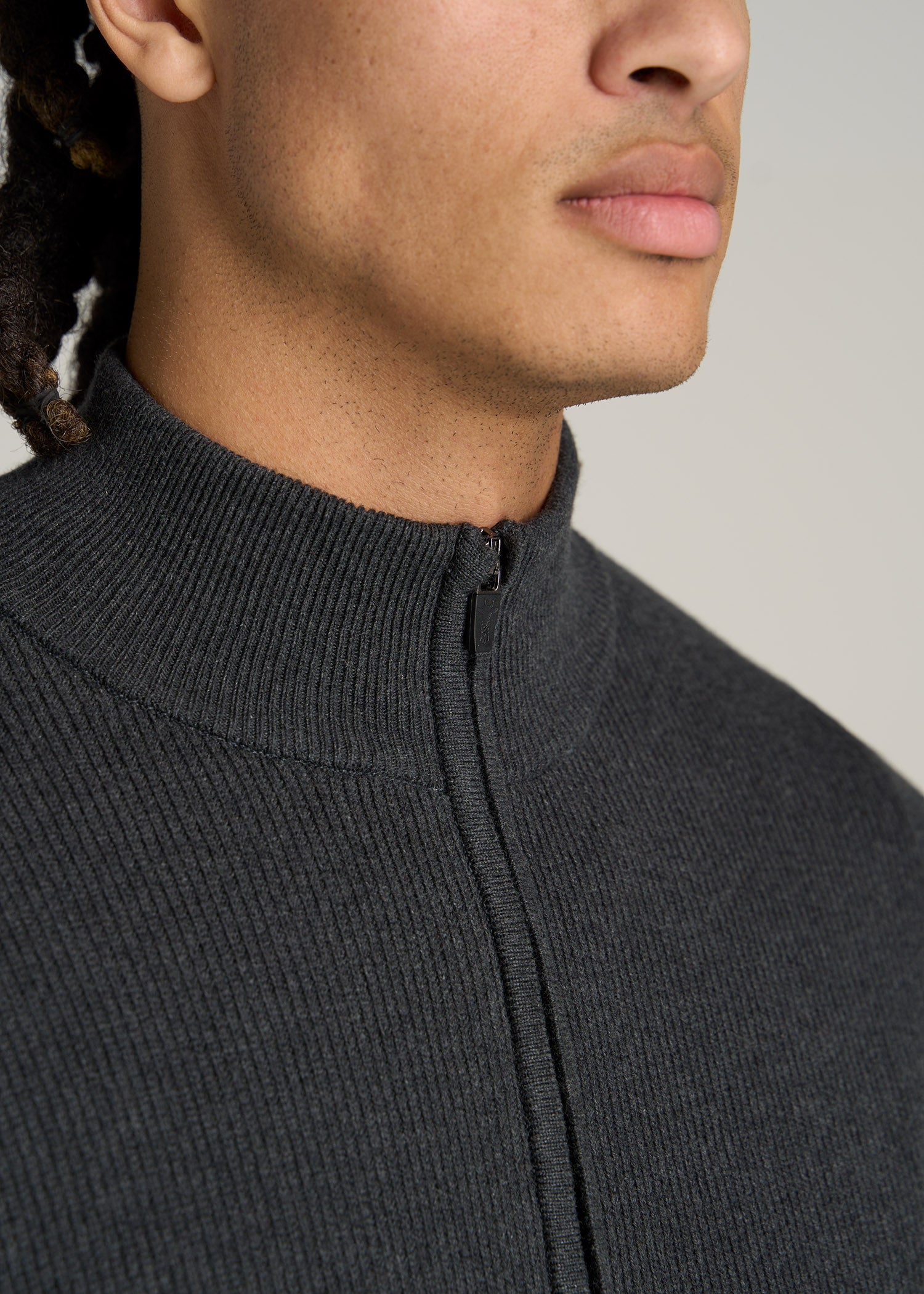    American-Tall-Men-Full-Zip-Sweater-Charcoal-Mix-detail