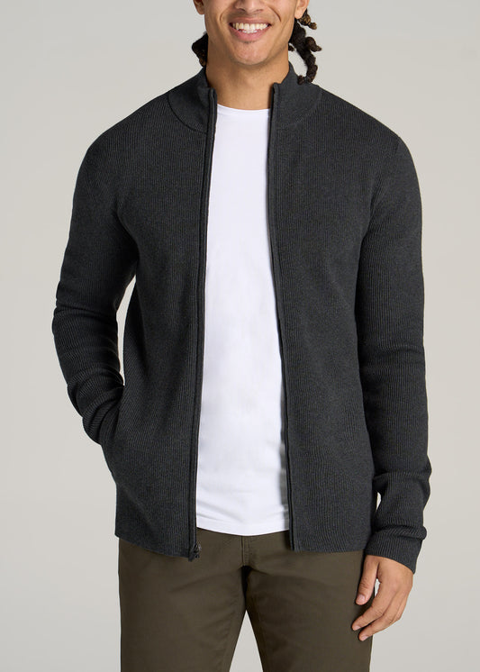    American-Tall-Men-Full-Zip-Sweater-Charcoal-Mix-front