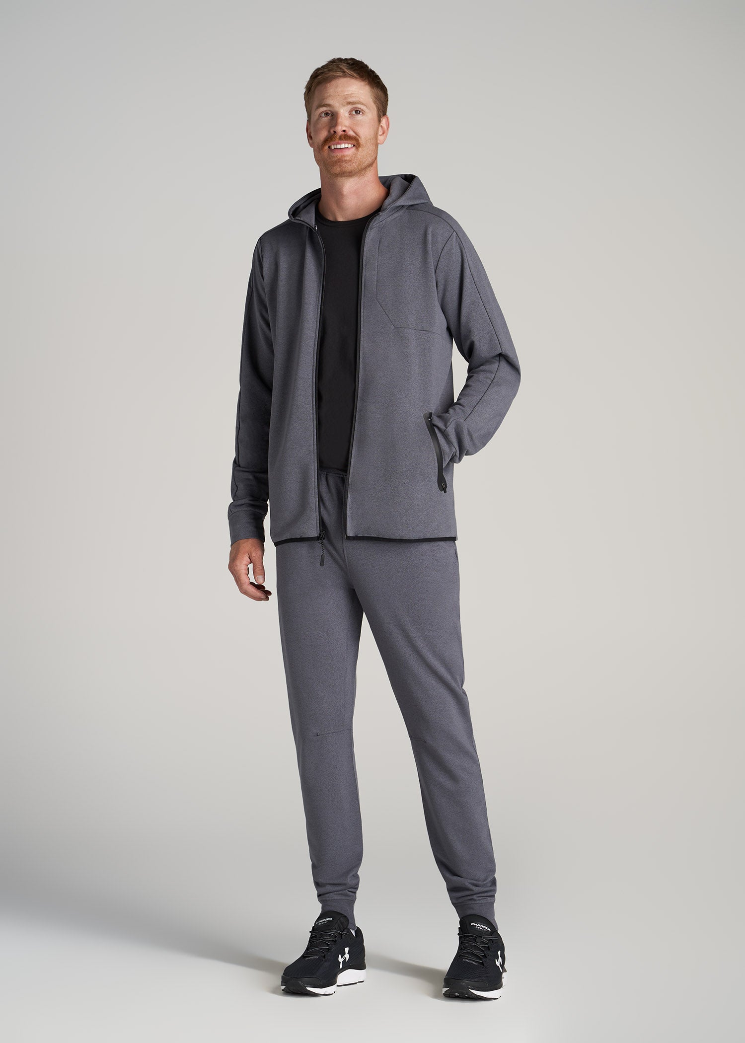 Wearever French Terry Full-Zip Men's Tall Hoodie in Charcoal Mix