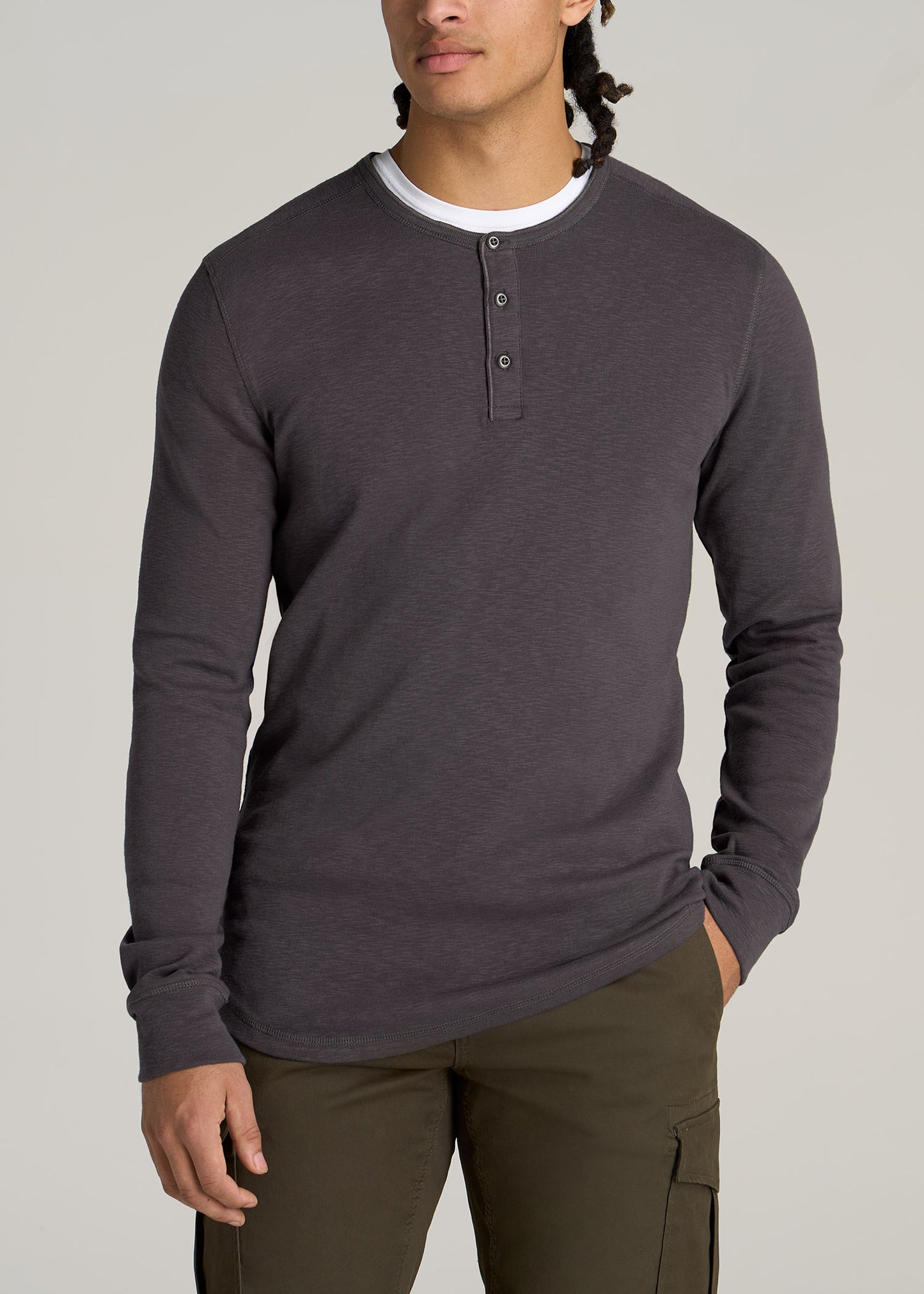 Charcoal Henley Shirt: Heavy Slub Henley Shirt for Tall Men – American Tall