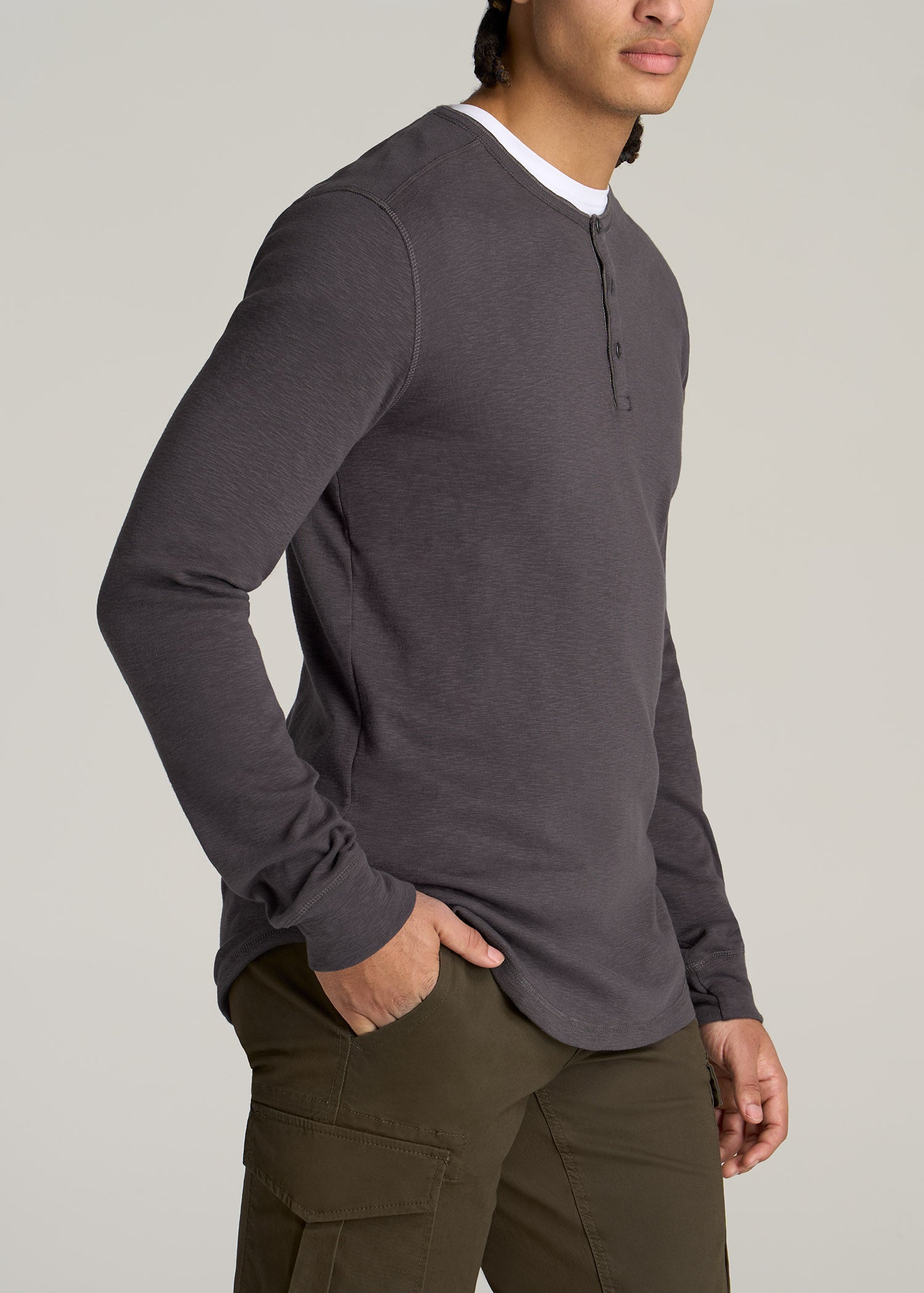 Charcoal Henley Shirt: Heavy Slub Henley Shirt for Tall Men