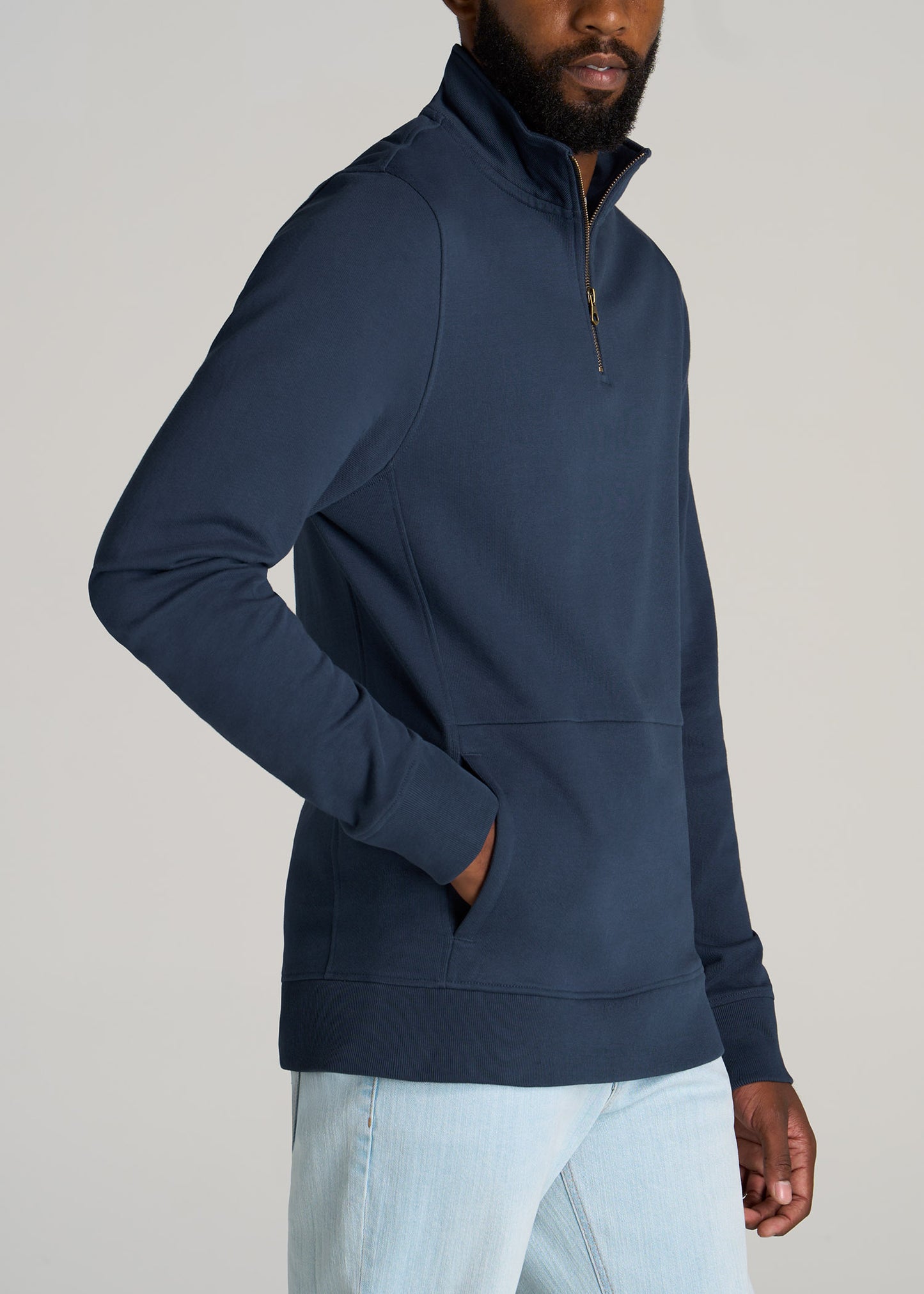       American-Tall-Men-Heavyweight-French-Terry-Quarter-Zip-Pullover-Vintage-Midnight-Navy-side
