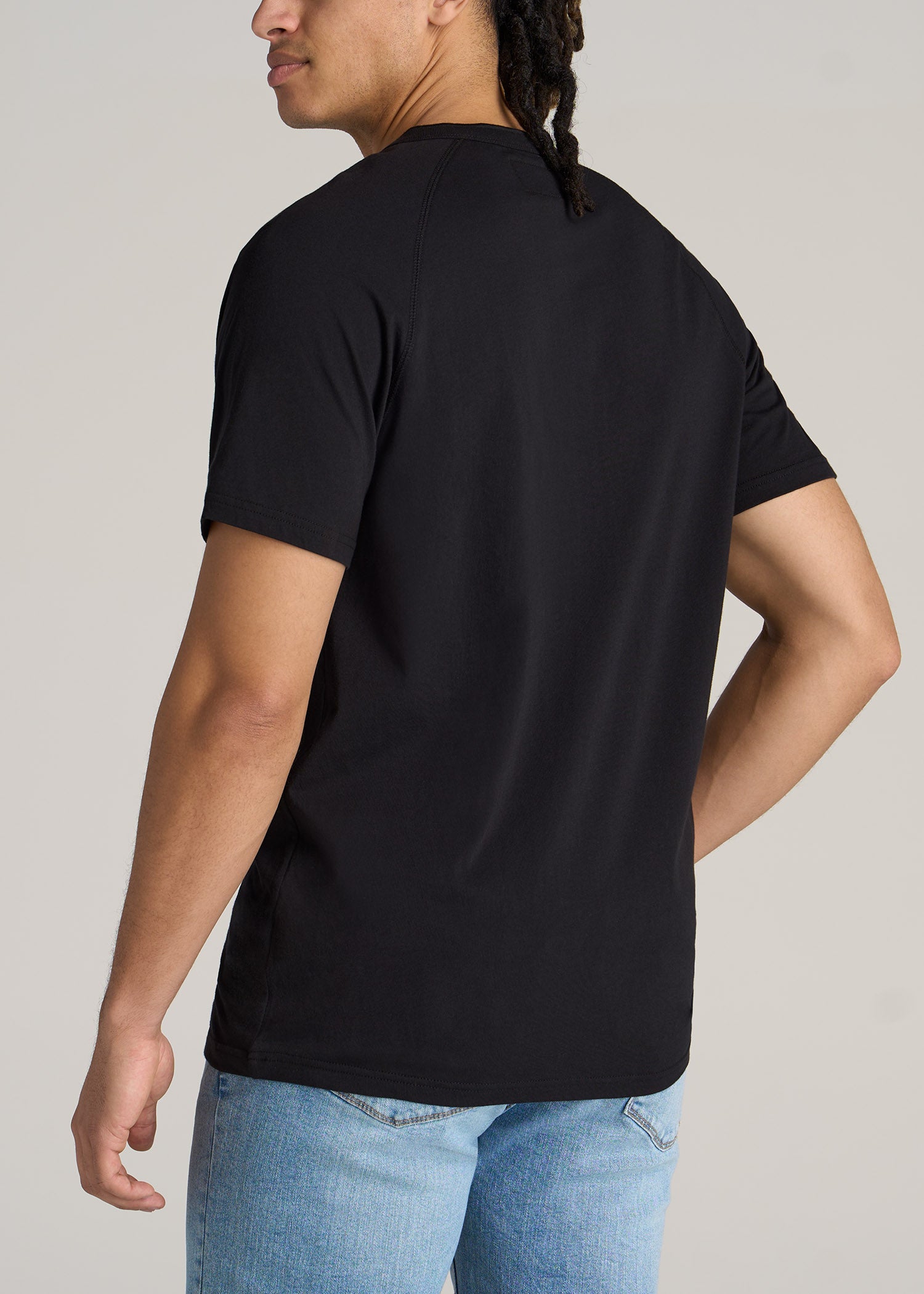 Men's Tall T Shirts: Jersey Henley Black Tee | American Tall