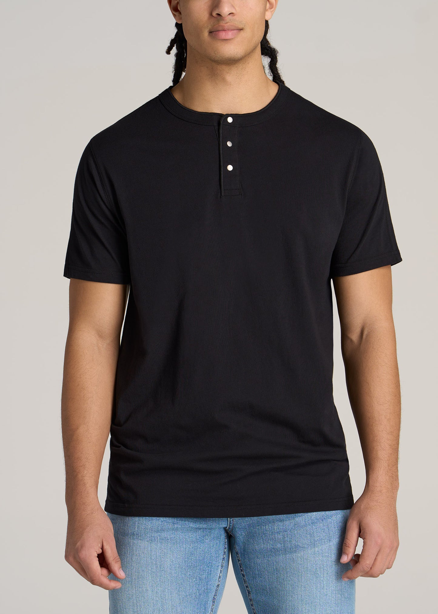 Men's Tall T Shirts: Jersey Henley Black Tee