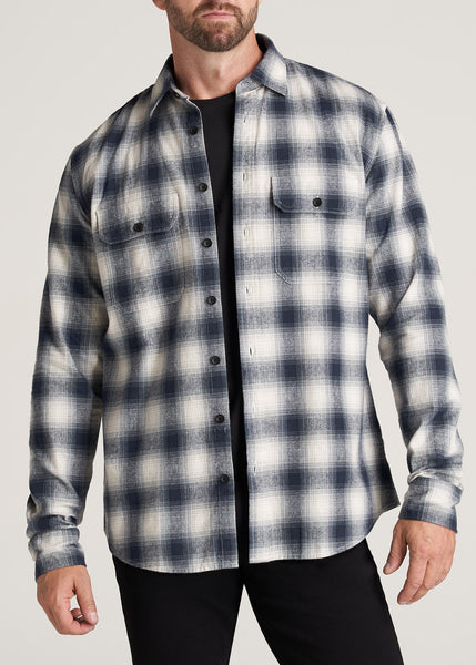 LJ&S Men's Tall Heavy Flannel Shirt in Army Plaid-Black & Surplus