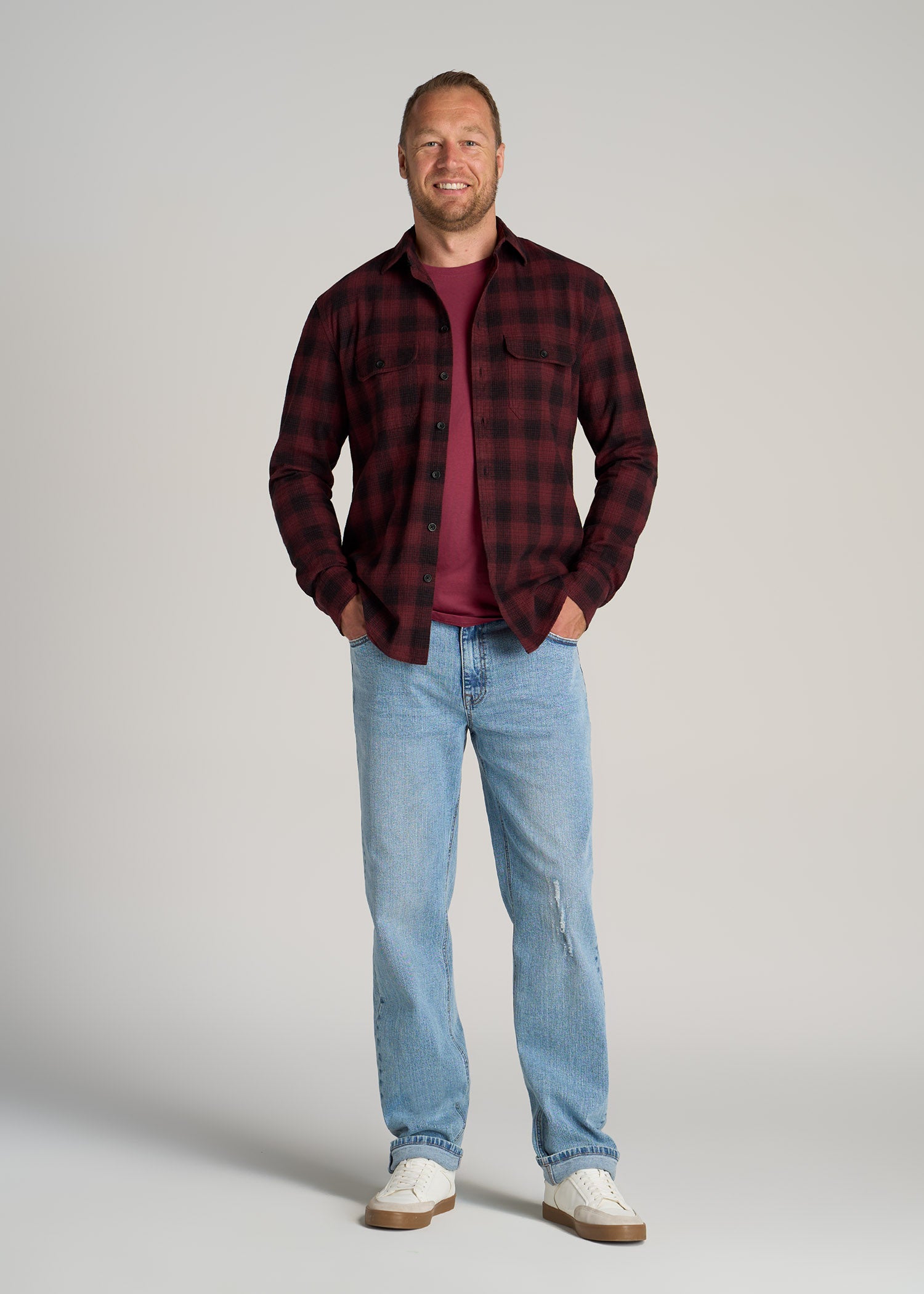     American-Tall-Men-LJ-Heavy-Flannel-Shirt-Army-Plaid-Black-Sumac-Red-full