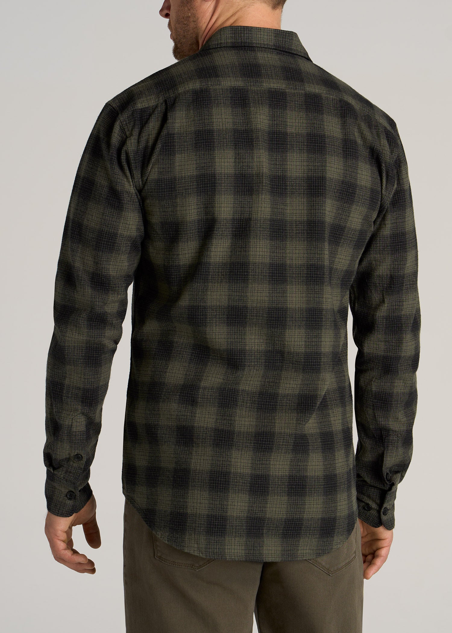 LJ&S Men's Tall Heavy Flannel Shirt in Army Plaid-Black & Surplus Green