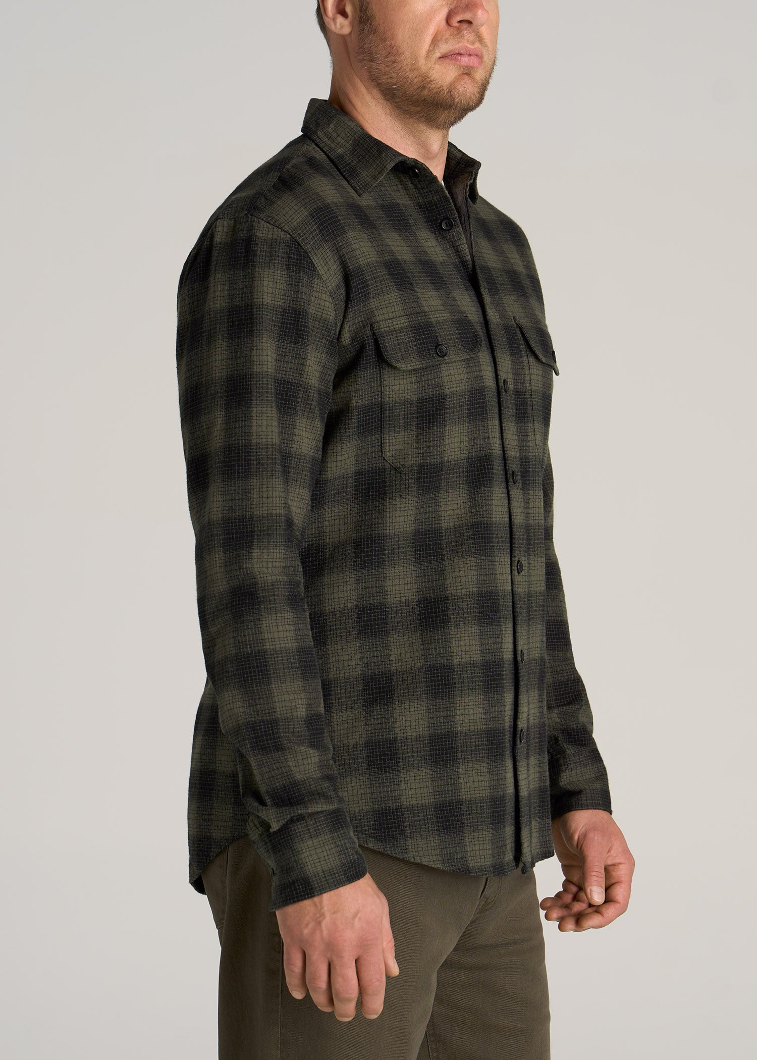 American-Tall-Men-LJ-Heavy-Flannel-Shirt-Army-Plaid-Black-Surplus-Green-side