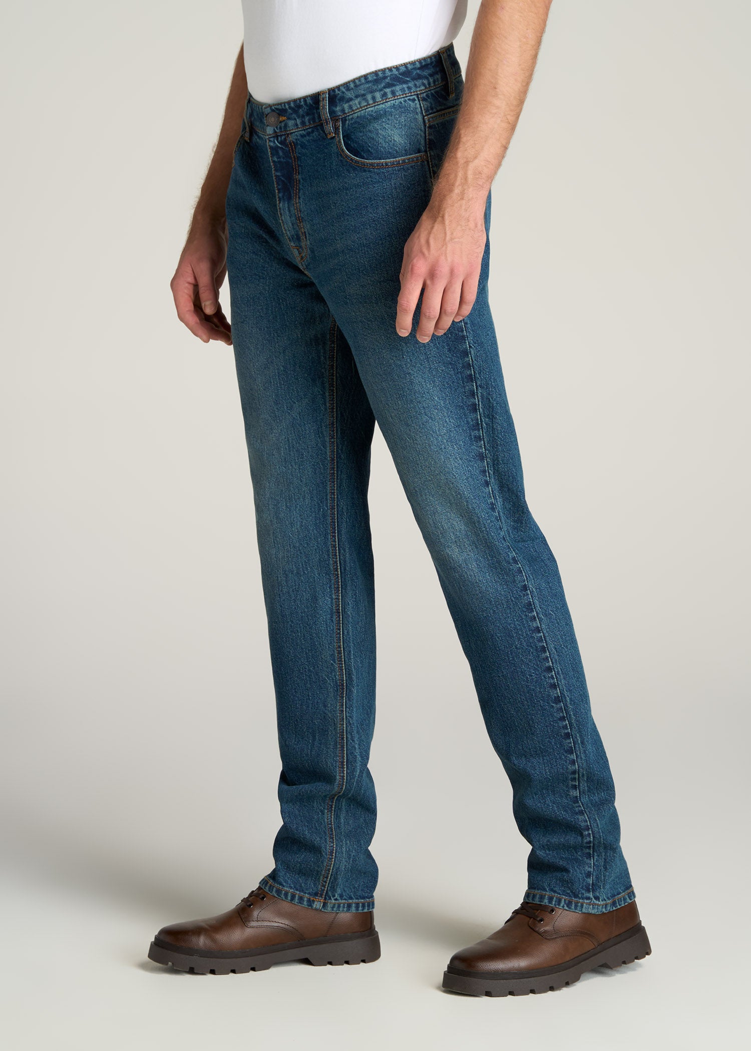 LJ&S Men's Tall Jeans Straight Leg Machine Blue