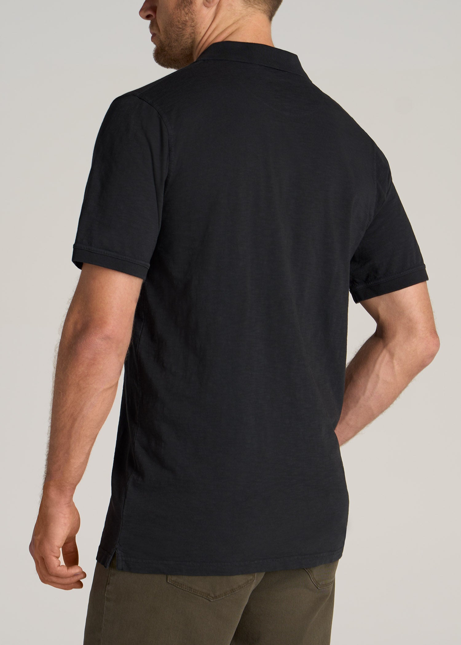 Men's Tall Button Slub Pocket Polo Shirt Vintage Black – American Tall
