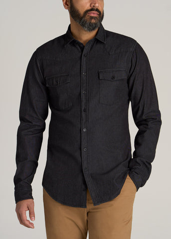 LJ&S Western Denim Shirt for Tall Men in Black