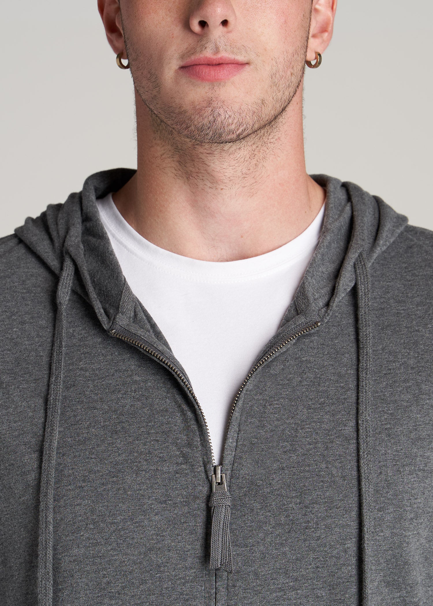 Long Sleeve Full Zip Jersey Hoodie for Tall Men in Charcoal Mix