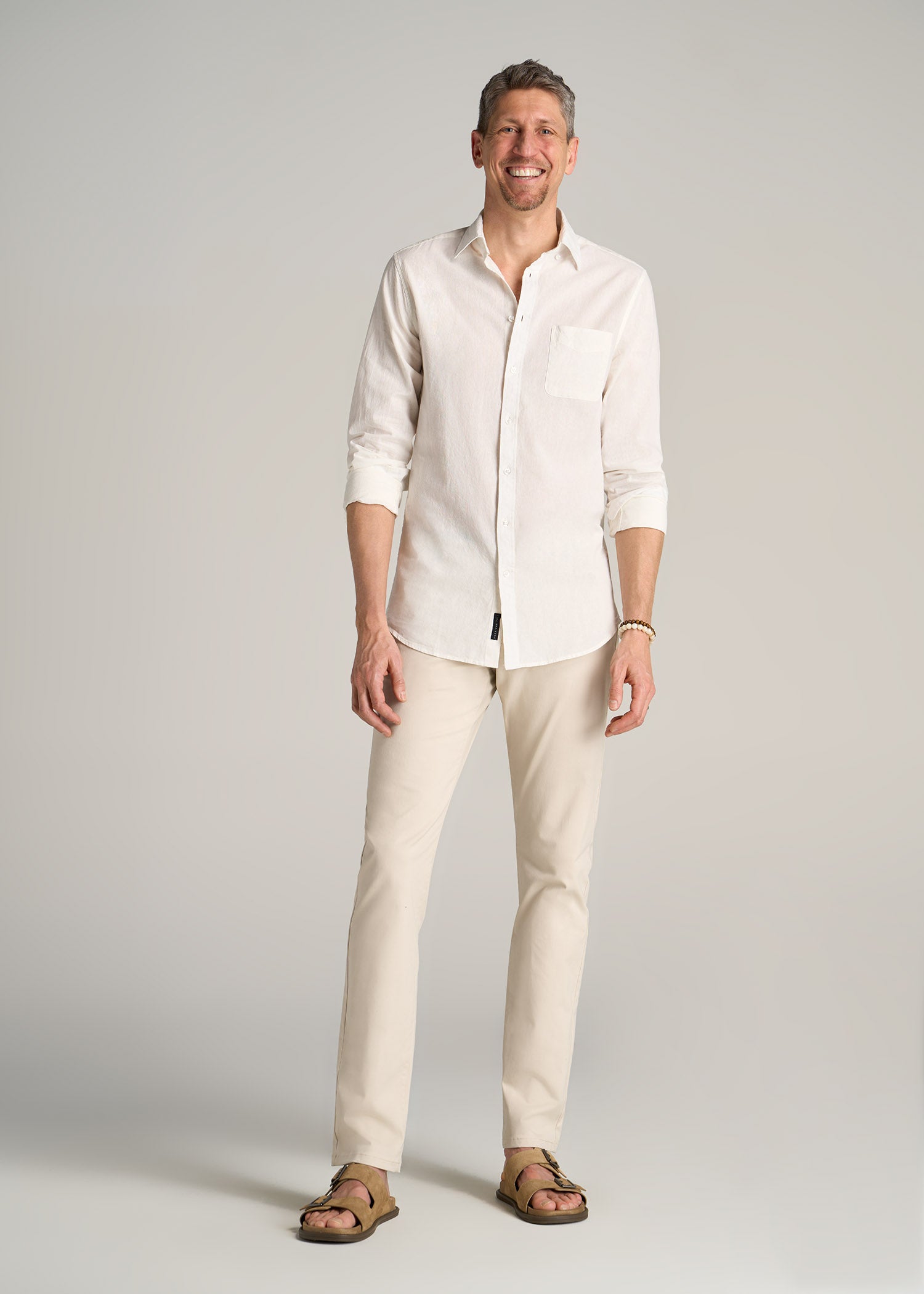 Linen Long Sleeve Shirt for Tall Men Bright White