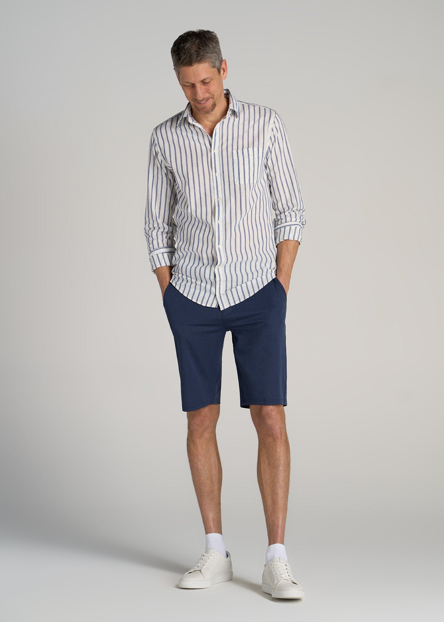       American-Tall-Men-Linen-Long-Sleeve-Shirt-Navy-Stripe-full