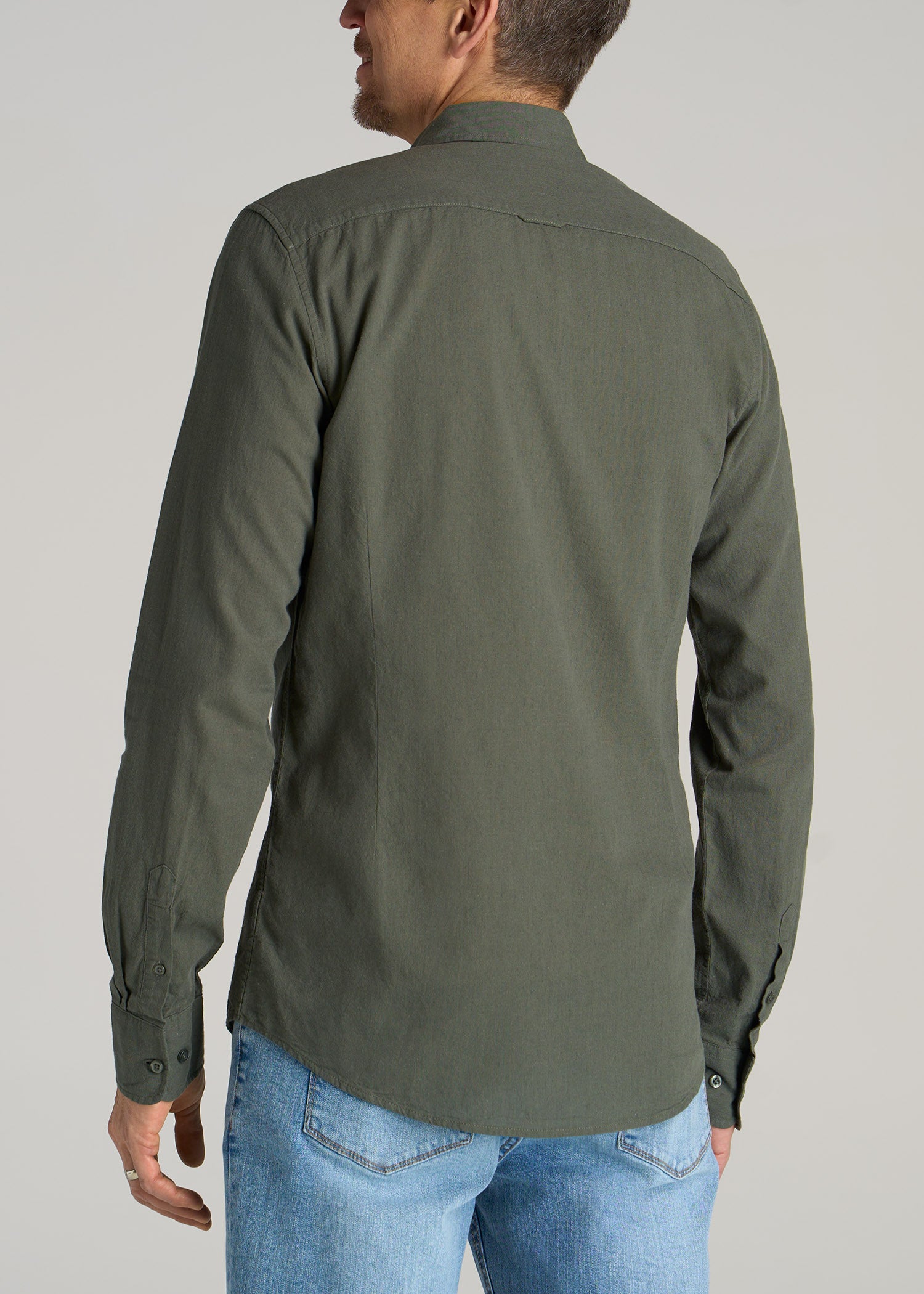 Linen Long Sleeve Shirt for Tall Men Spring Olive | American Tall