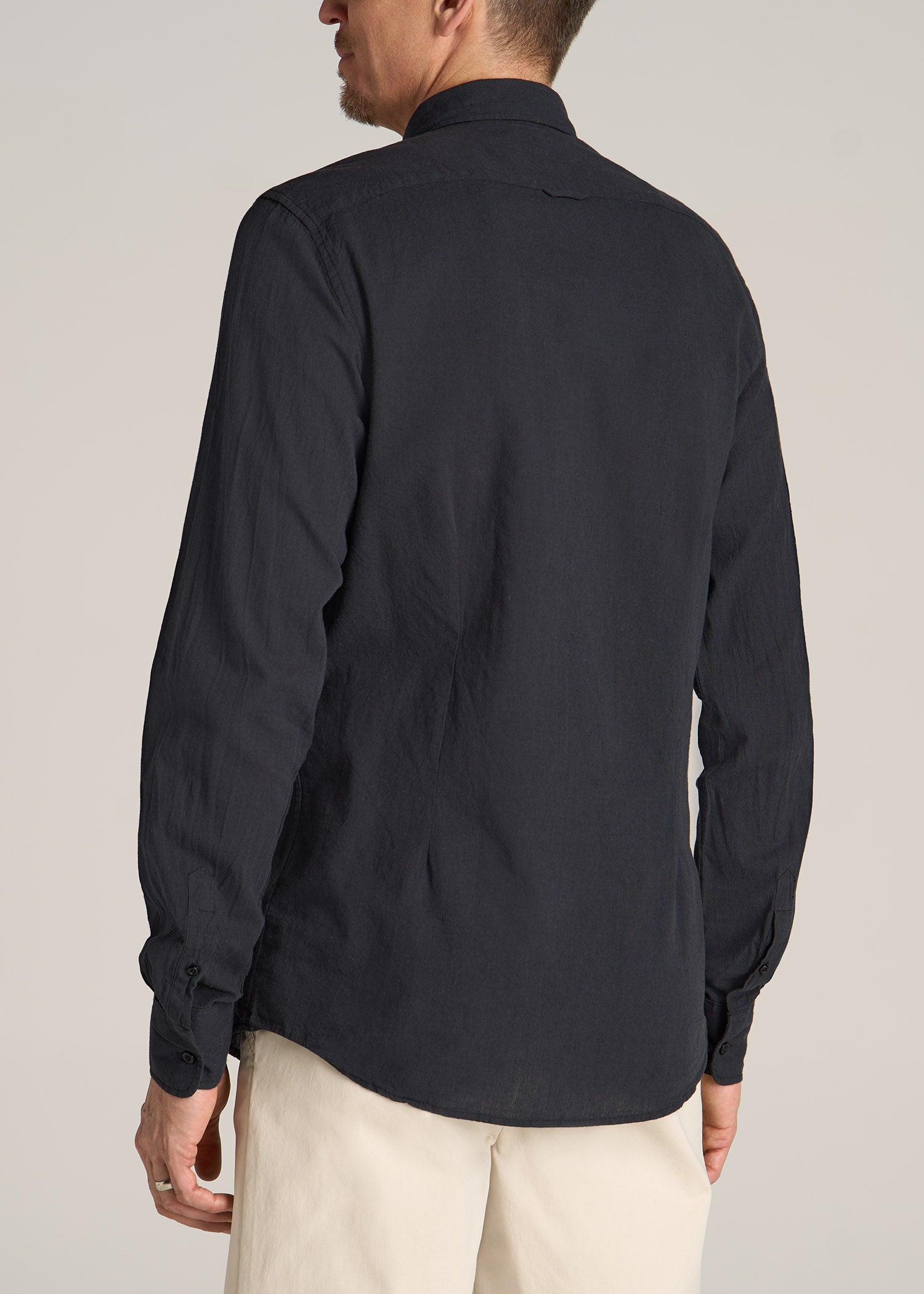 Long Sleeve Shirt for Tall Men: Linen Black Shirt