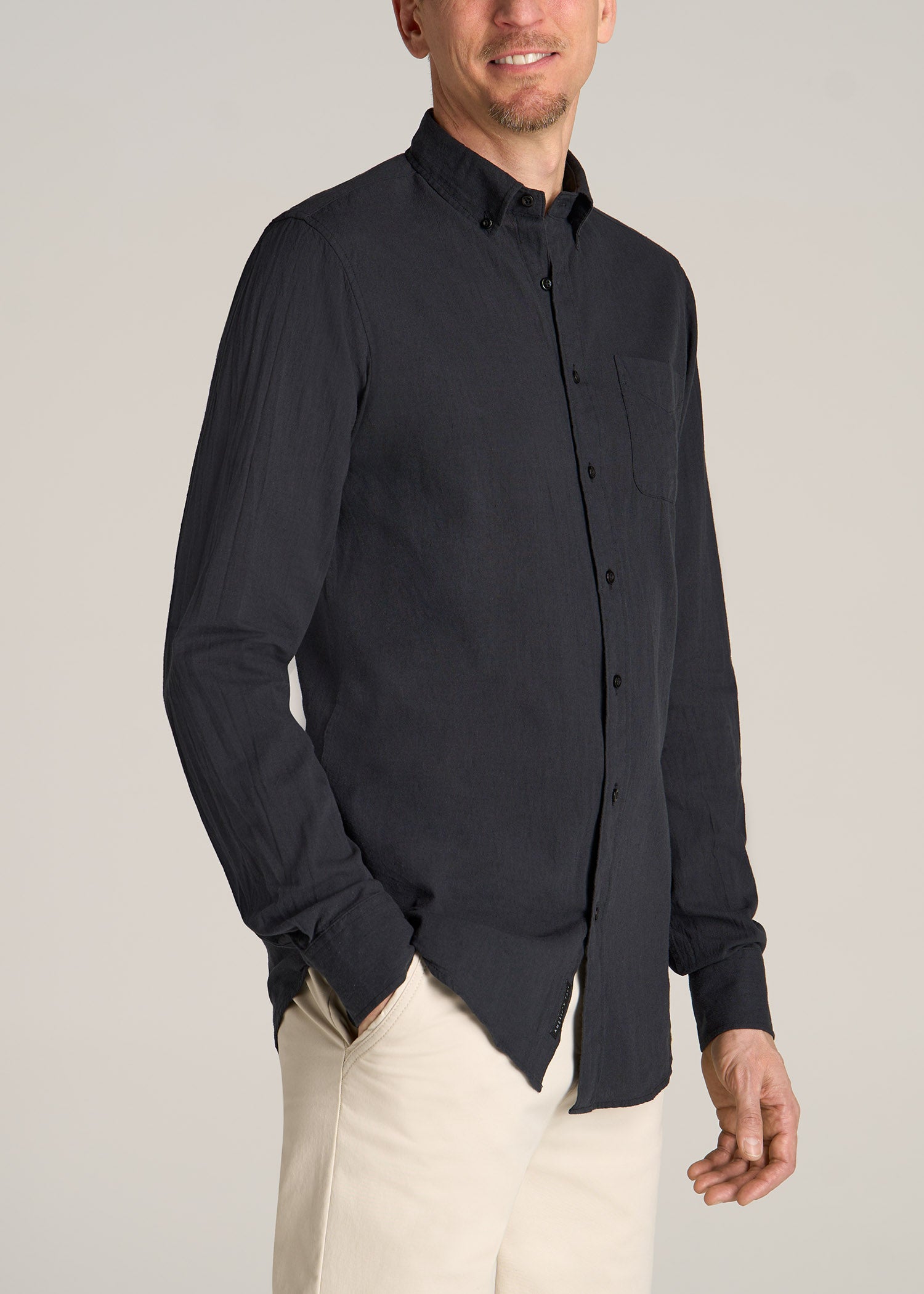 Long Sleeve Shirt for Tall Men: Linen Black Shirt