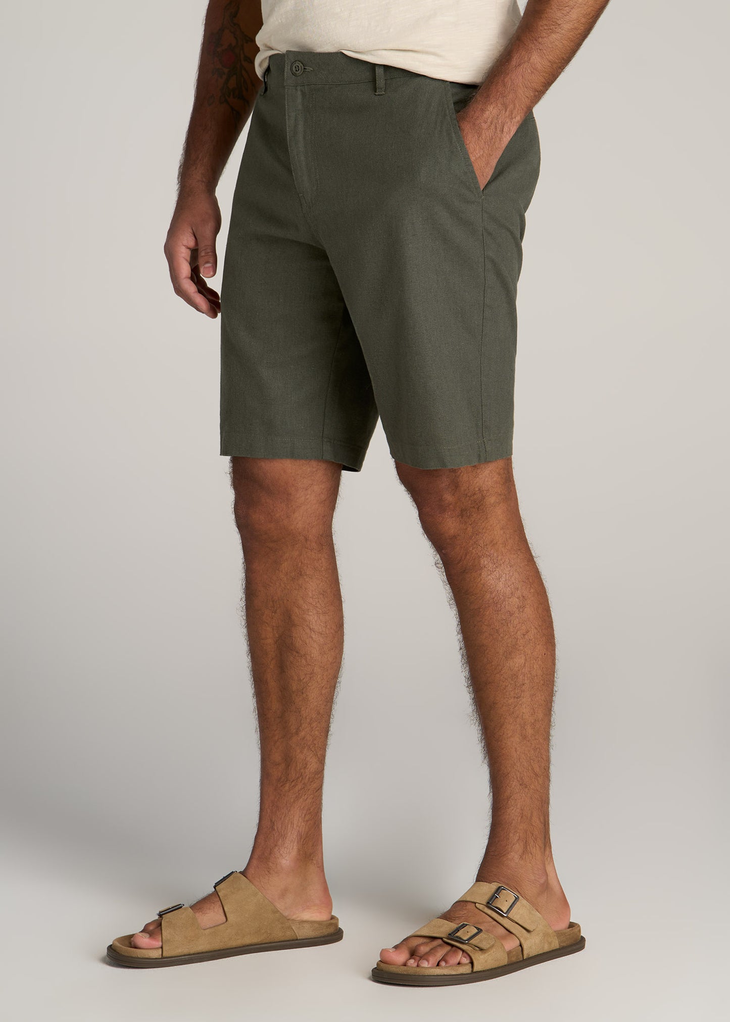 American-Tall-Men-Linen-Shorts-Spring-Olive-side