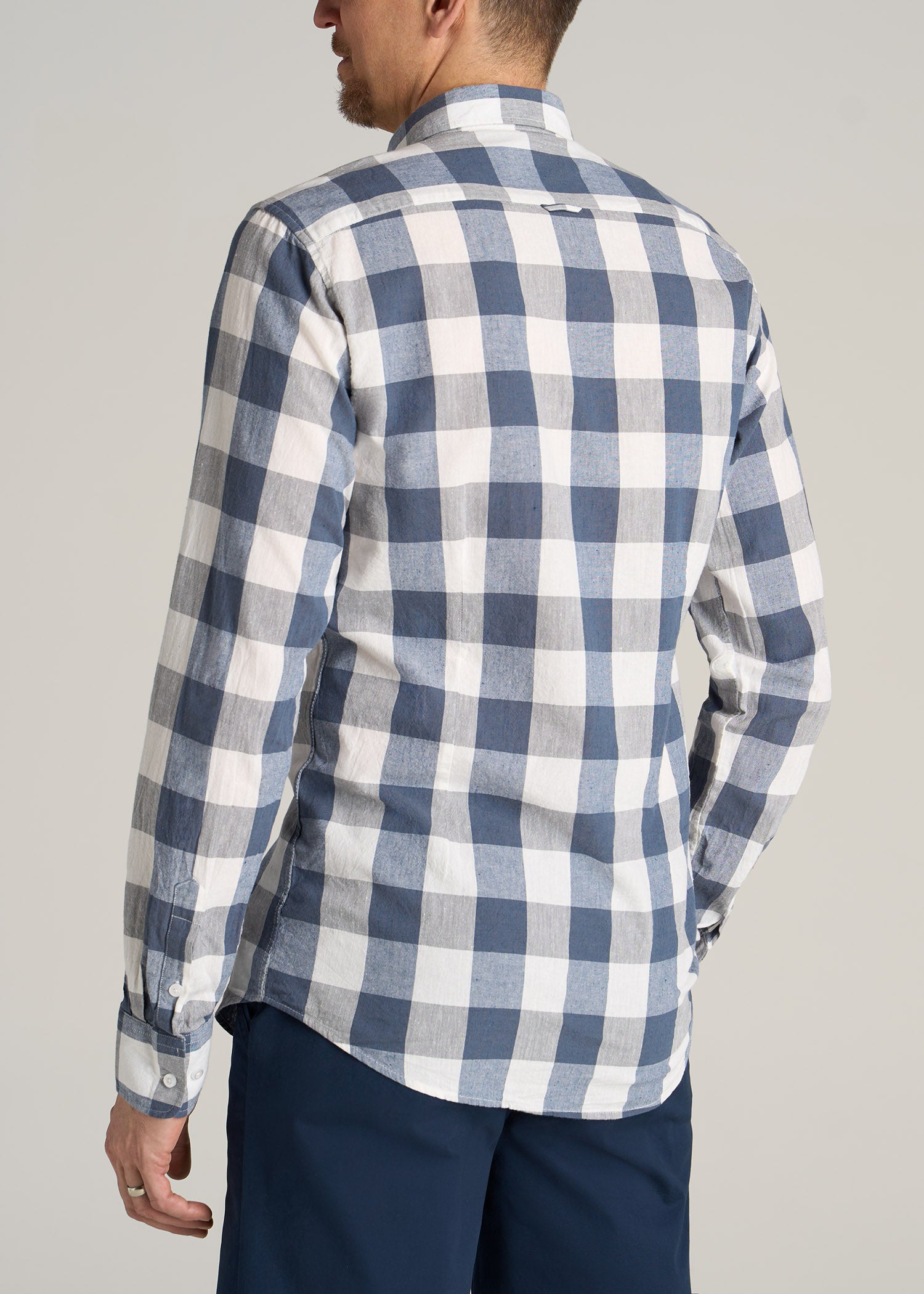 Linen Long Sleeve Shirt for Tall Men Grey & Navy | American Tall