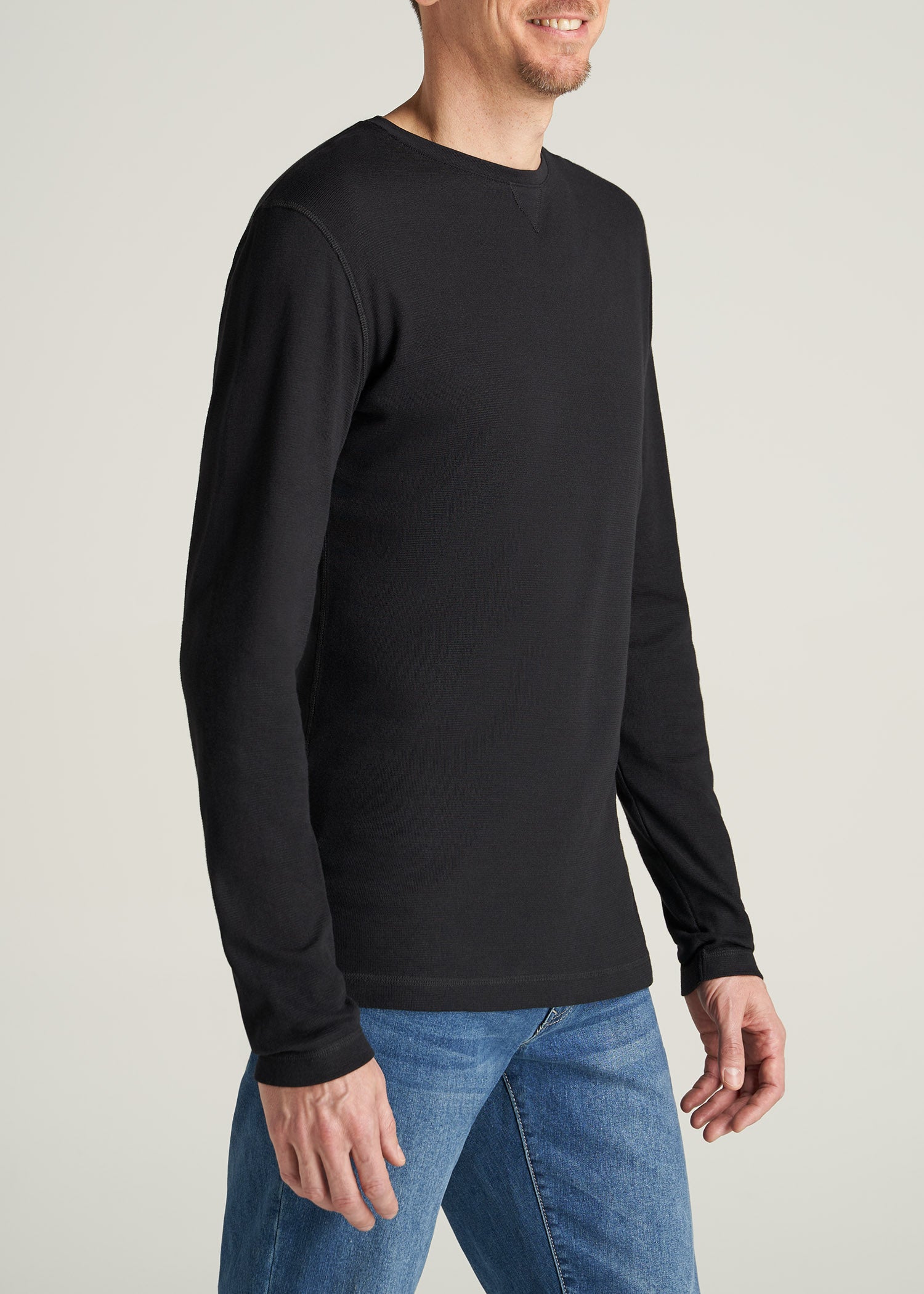 Lightweight Waffle Tall Long Sleeve Shirt in Black