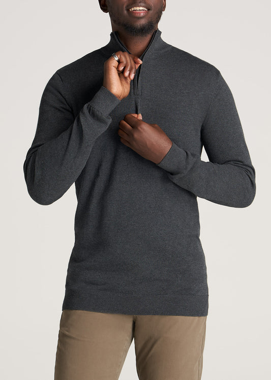    American-Tall-Men-Mens-EveryDay-QuarterZip-Sweater-CharcoalMix-front