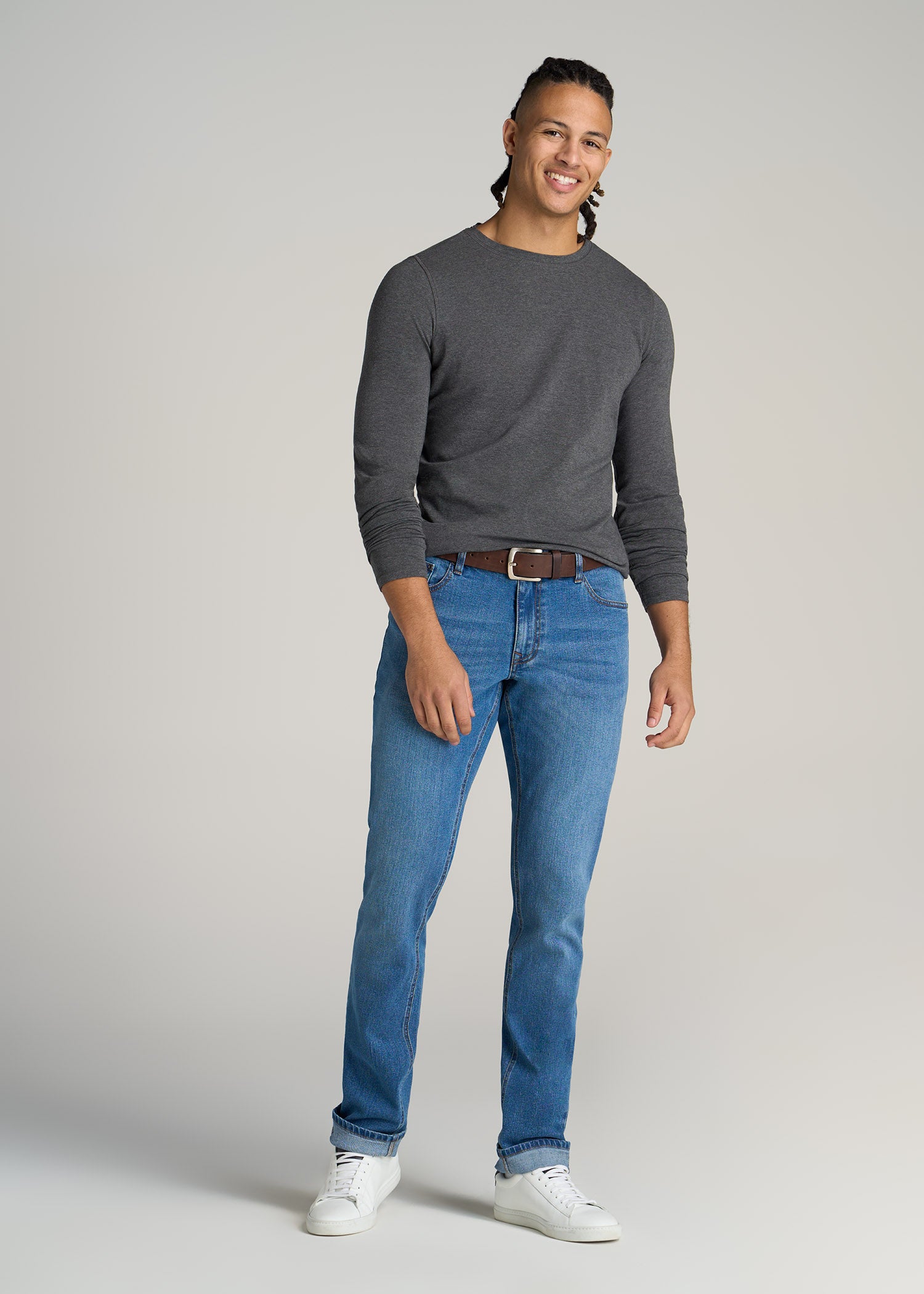 Original Essentials SLIM-FIT Long Sleeve Tall Men's T-Shirt in Charcoal Mix