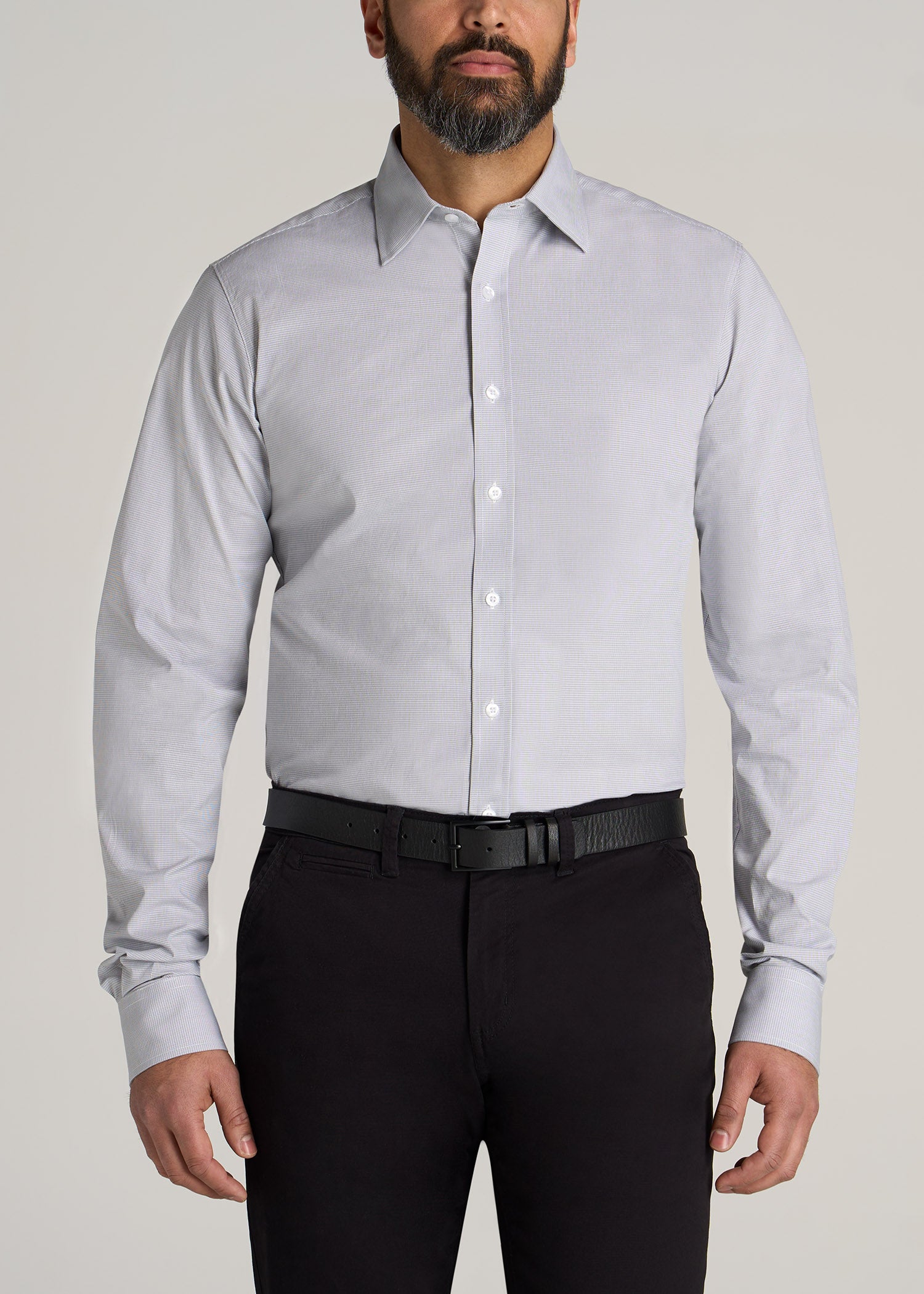 American-Tall-Men-Oskar-Dress-Shirt-Grey-White-Gingham-front