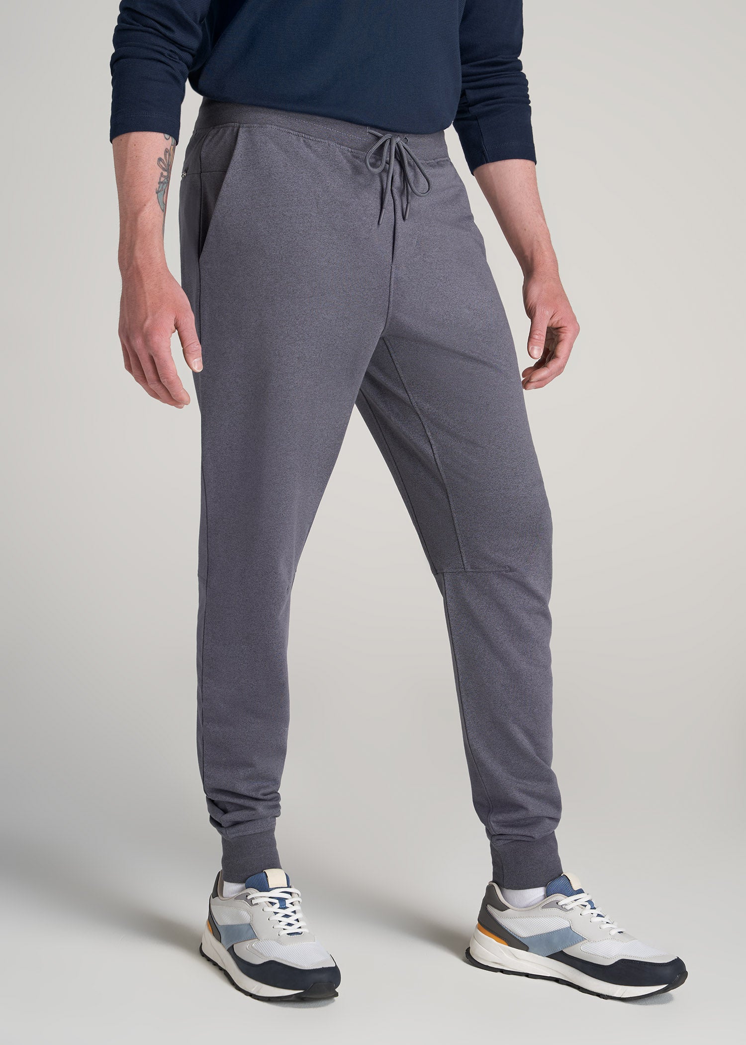 A.T. Performance Slim French Terry Joggers for Tall Men in Tech Charcoal Mix