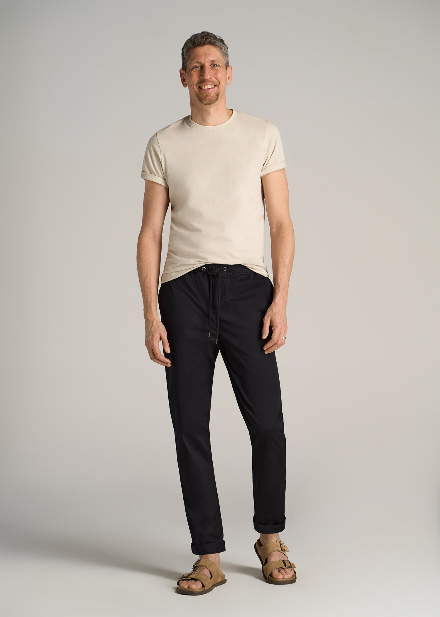 Stretch Pull On TAPERED-FIT Deck Pants For Tall Men in Black