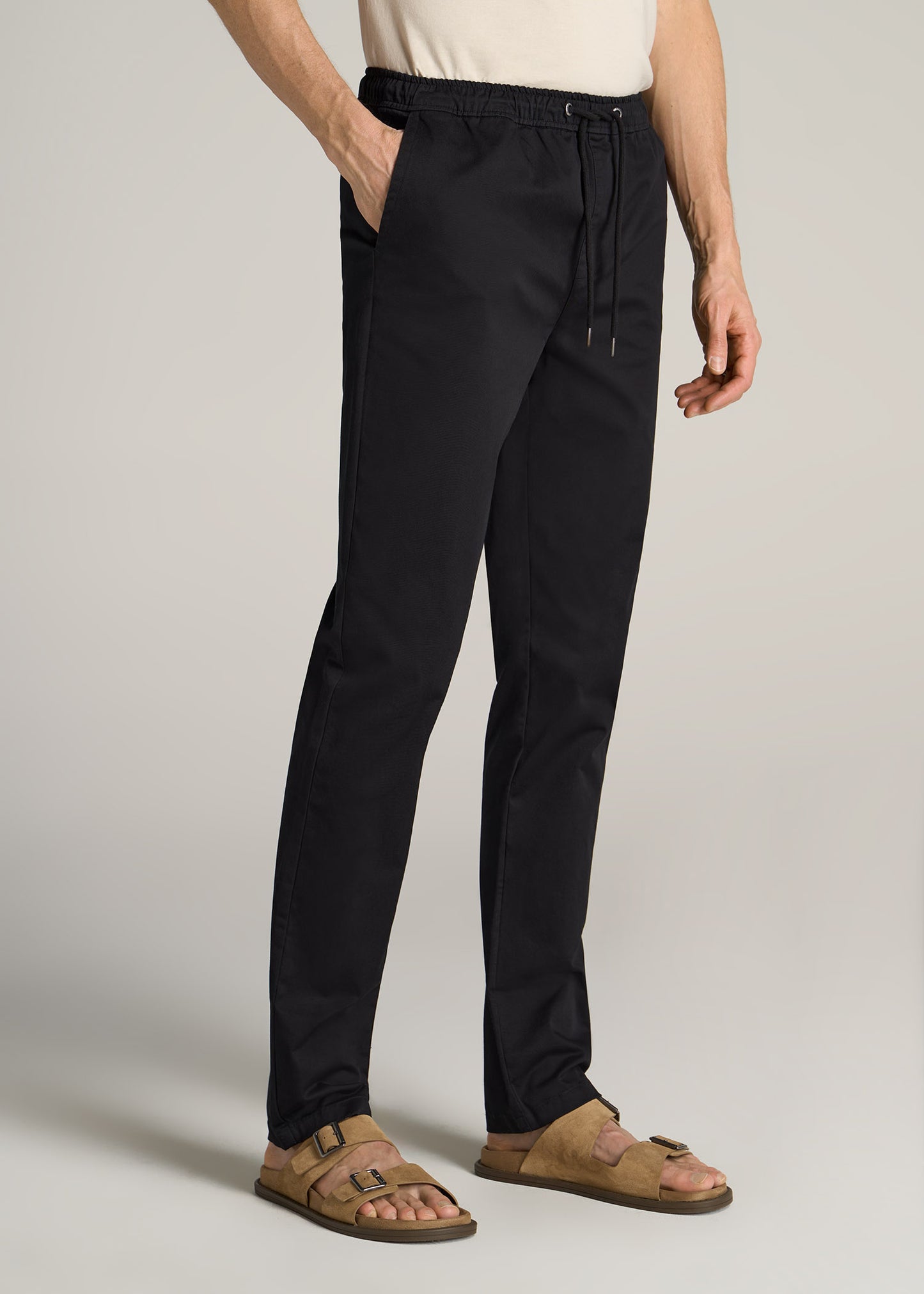Stretch Pull On TAPERED-FIT Deck Pants For Tall Men in Black