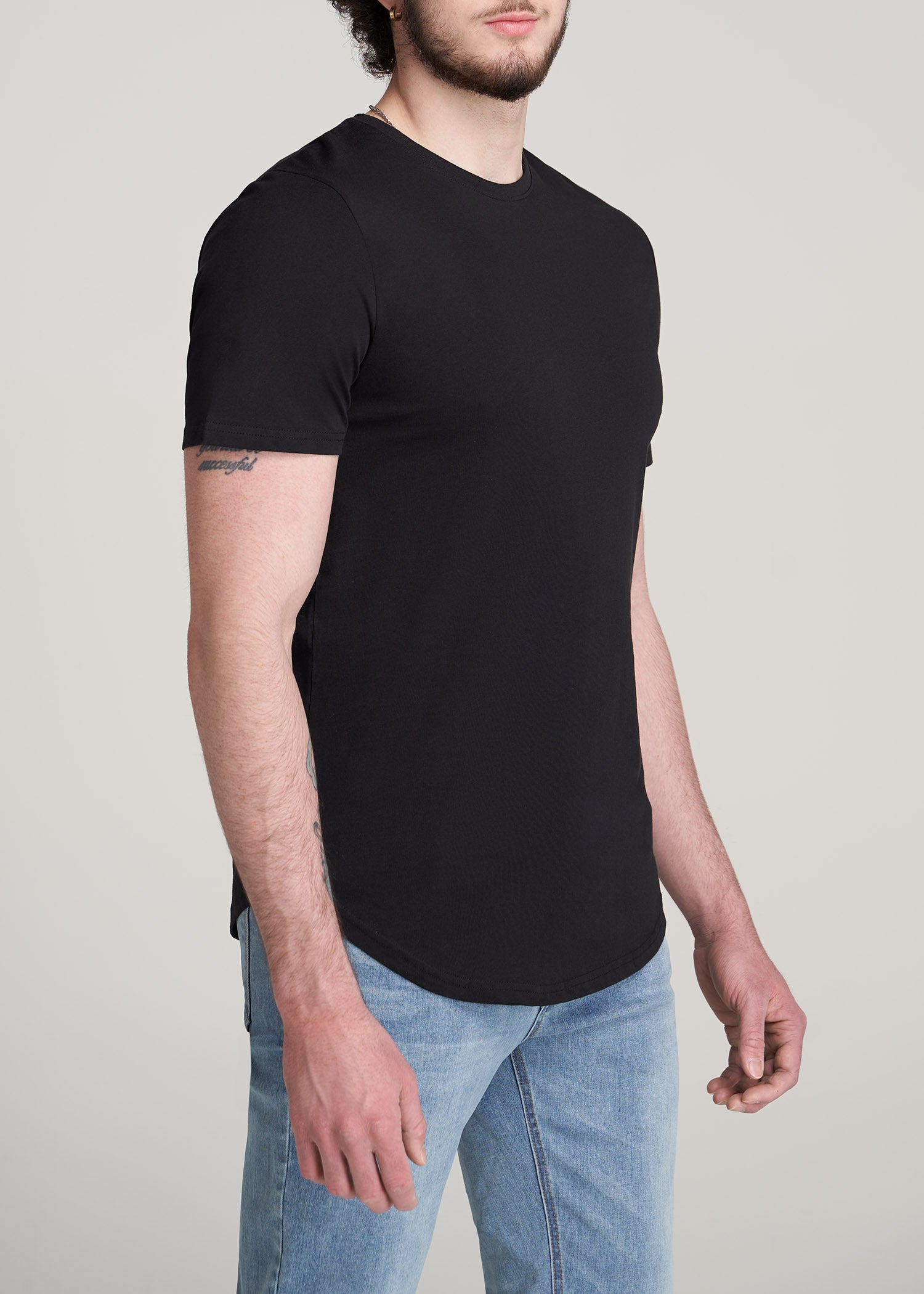 Scoop Neck T-shirts Mens: Men's Tall Bottom Black Tees | American Tall