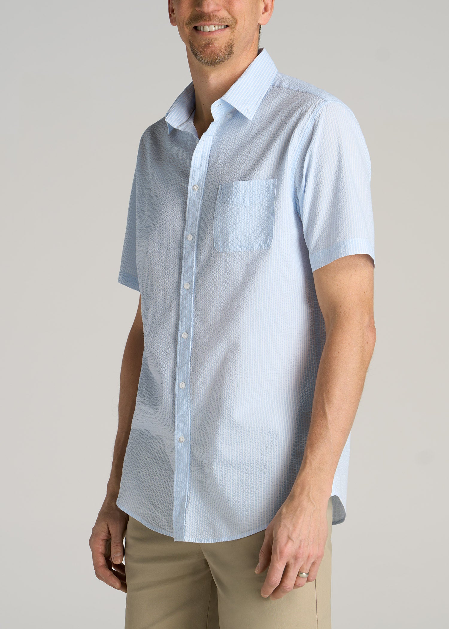 Men's Short Sleeve Shirts Freret Teal Solid Seersucker, 54% OFF