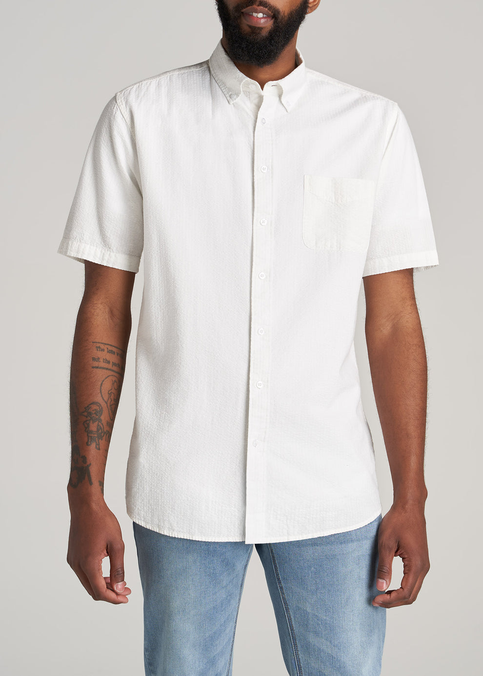 Seersucker Tall Men Short Sleeve Shirt White | American Tall
