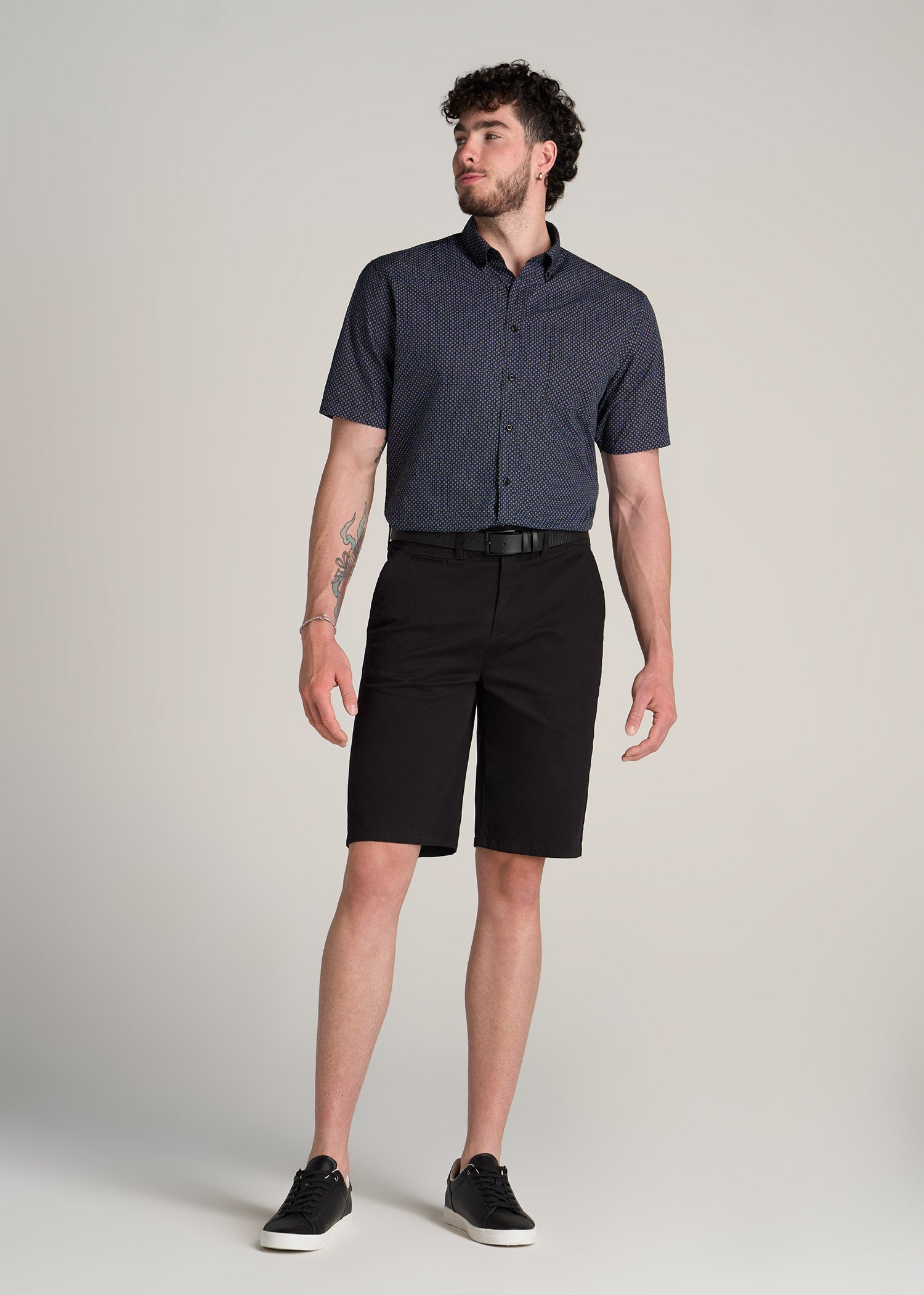         American-Tall-Men-Short-Sleeve-Button-Shirt-Black-Blue-Bloom-Print-full
