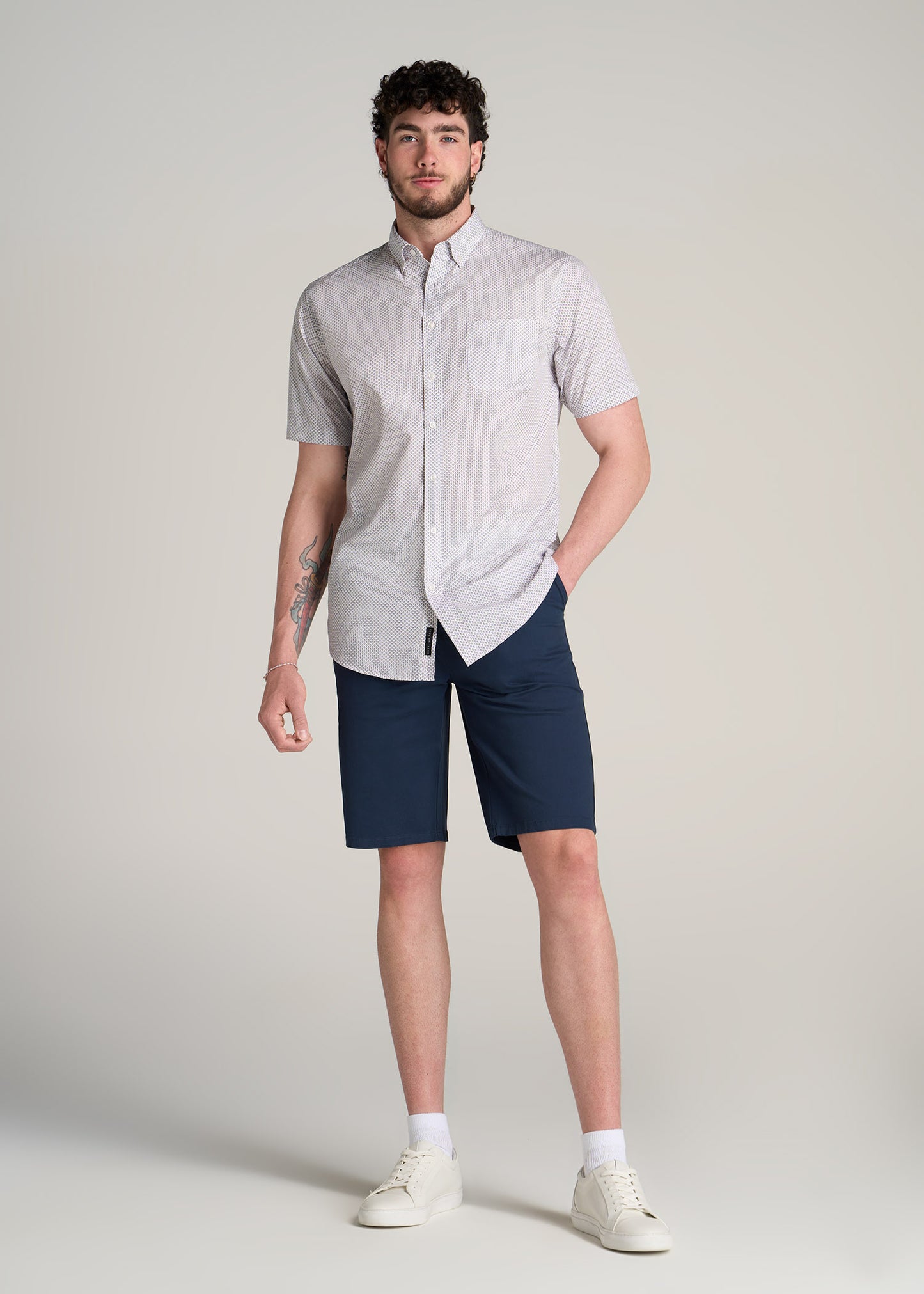         American-Tall-Men-Short-Sleeve-Button-Shirt-Brown-Blue-Diamond-Print-full