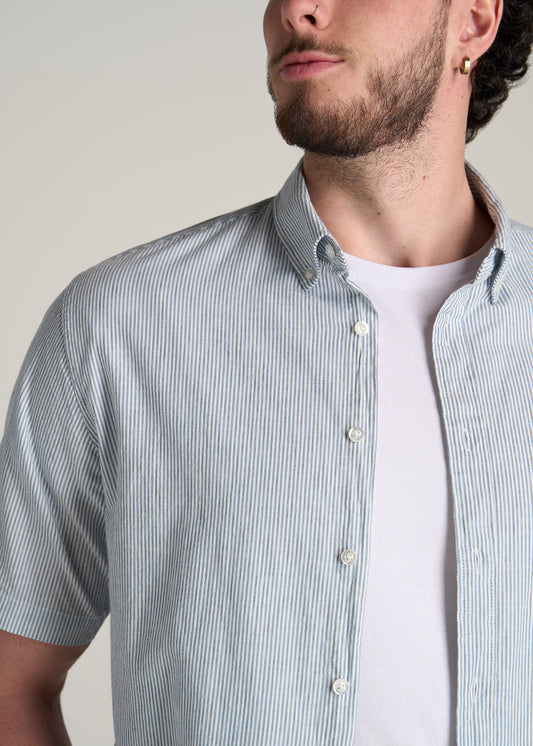         American-Tall-Men-Short-Sleeve-Button-Shirt-Navy-Mini-Stripe-detail