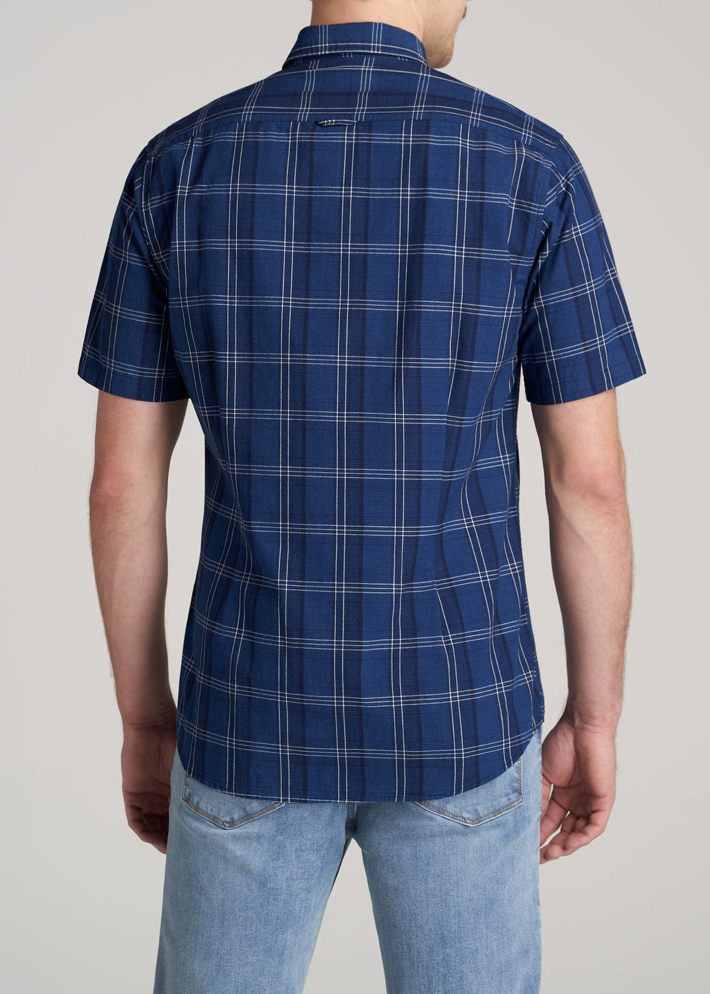 Short Sleeve Shirt For Tall Men Bold Navy & Indigo Plaid – American Tall