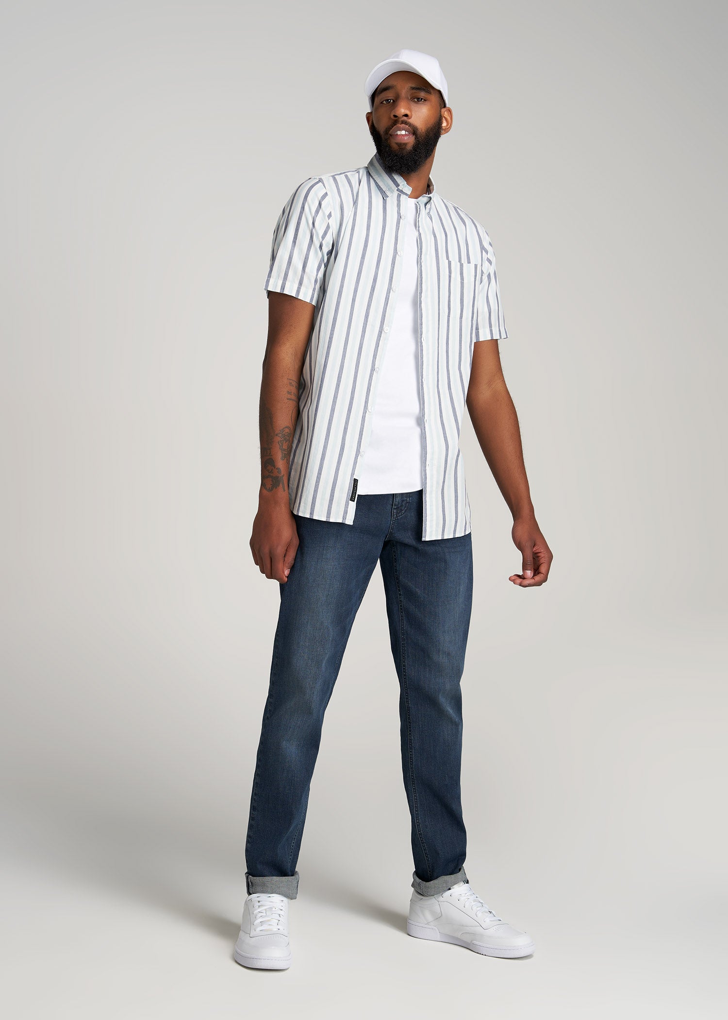 Tall Boxy Fit Striped Jersey Baseball Shirt