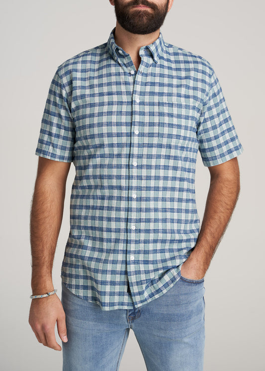    American-Tall-Men-ShortSleeve-ButtonShirt-EucalptusBluePlaid-front