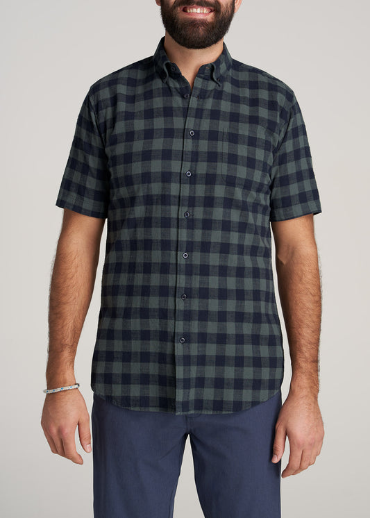     American-Tall-Men-ShortSleeve-ButtonShirt-MidnightBlueGreenPlaid-front