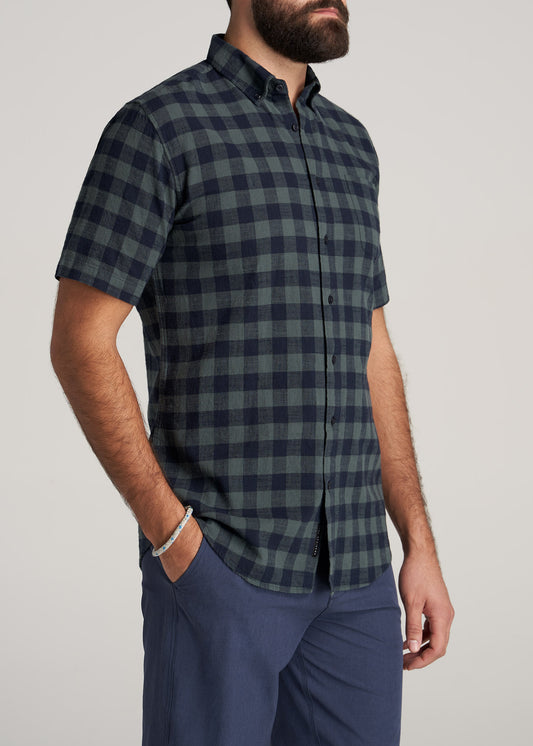     American-Tall-Men-ShortSleeve-ButtonShirt-MidnightBlueGreenPlaid-side