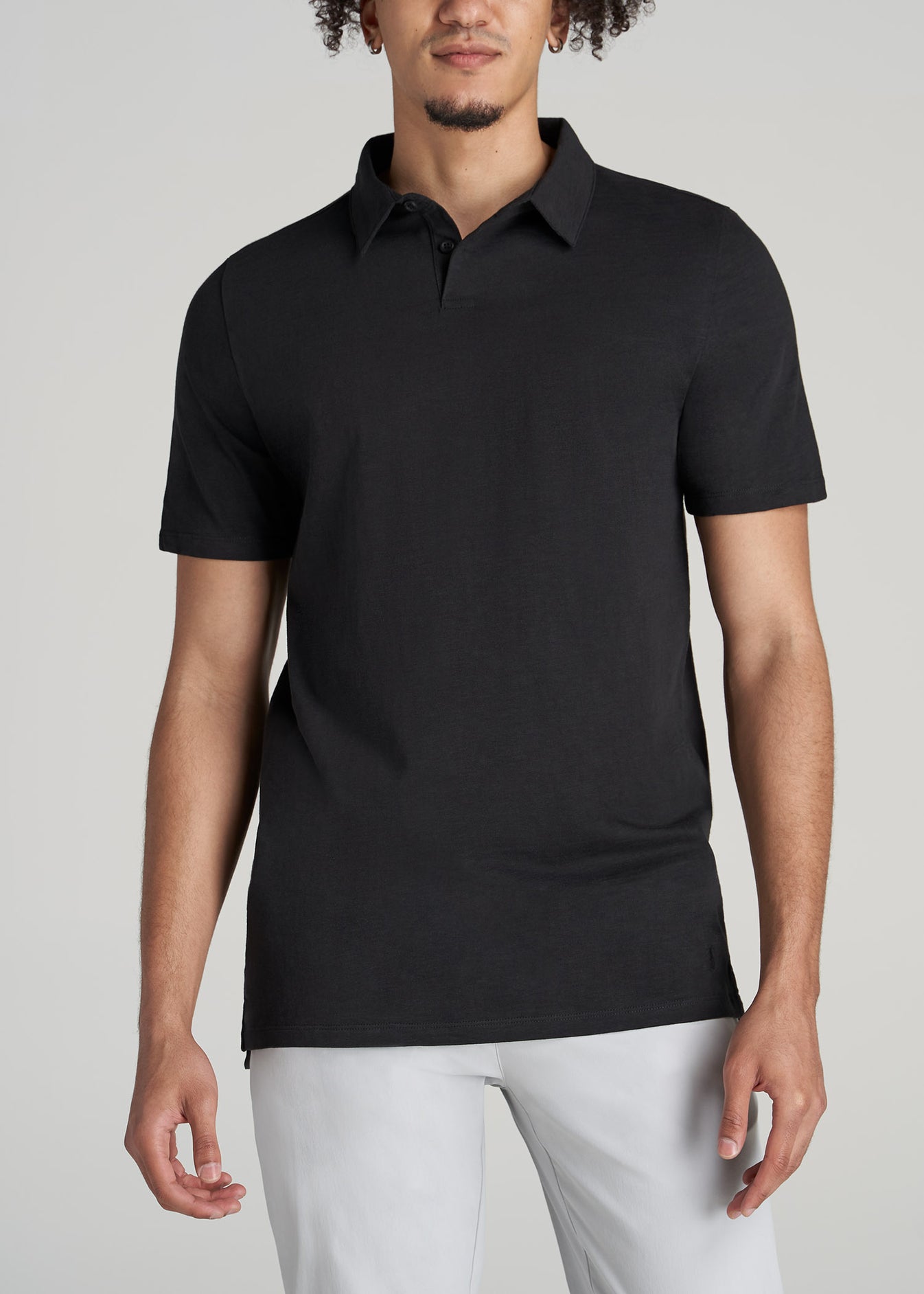 Men's Tall Slub Self Collar Polo With Placket Black | American Tall