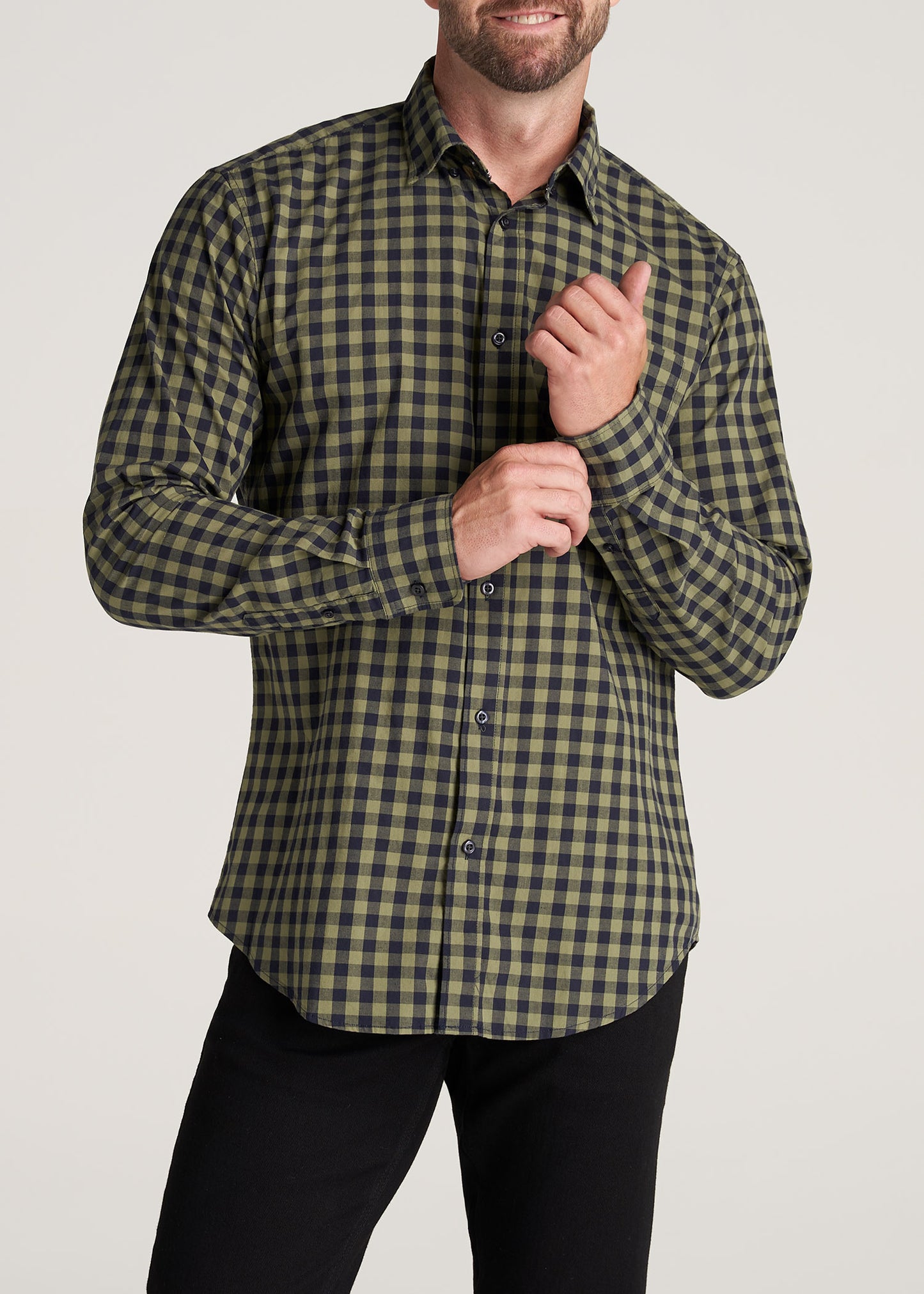       American-Tall-Men-SoftWash-Tall-ButtonUp-Shirt-MidnightBlue-Olive-front