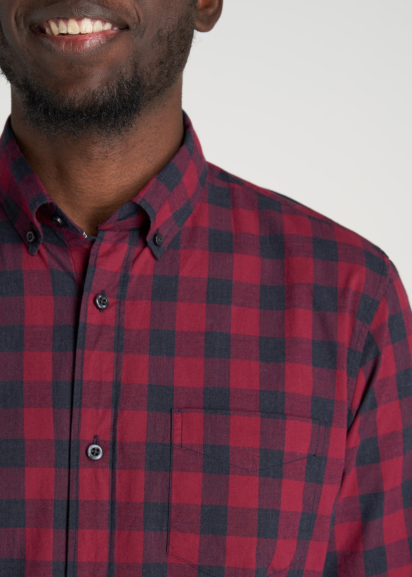     American-Tall-Men-SoftWash-Tall-ButtonUp-Shirt-RedDeepDenimPlaid-detail