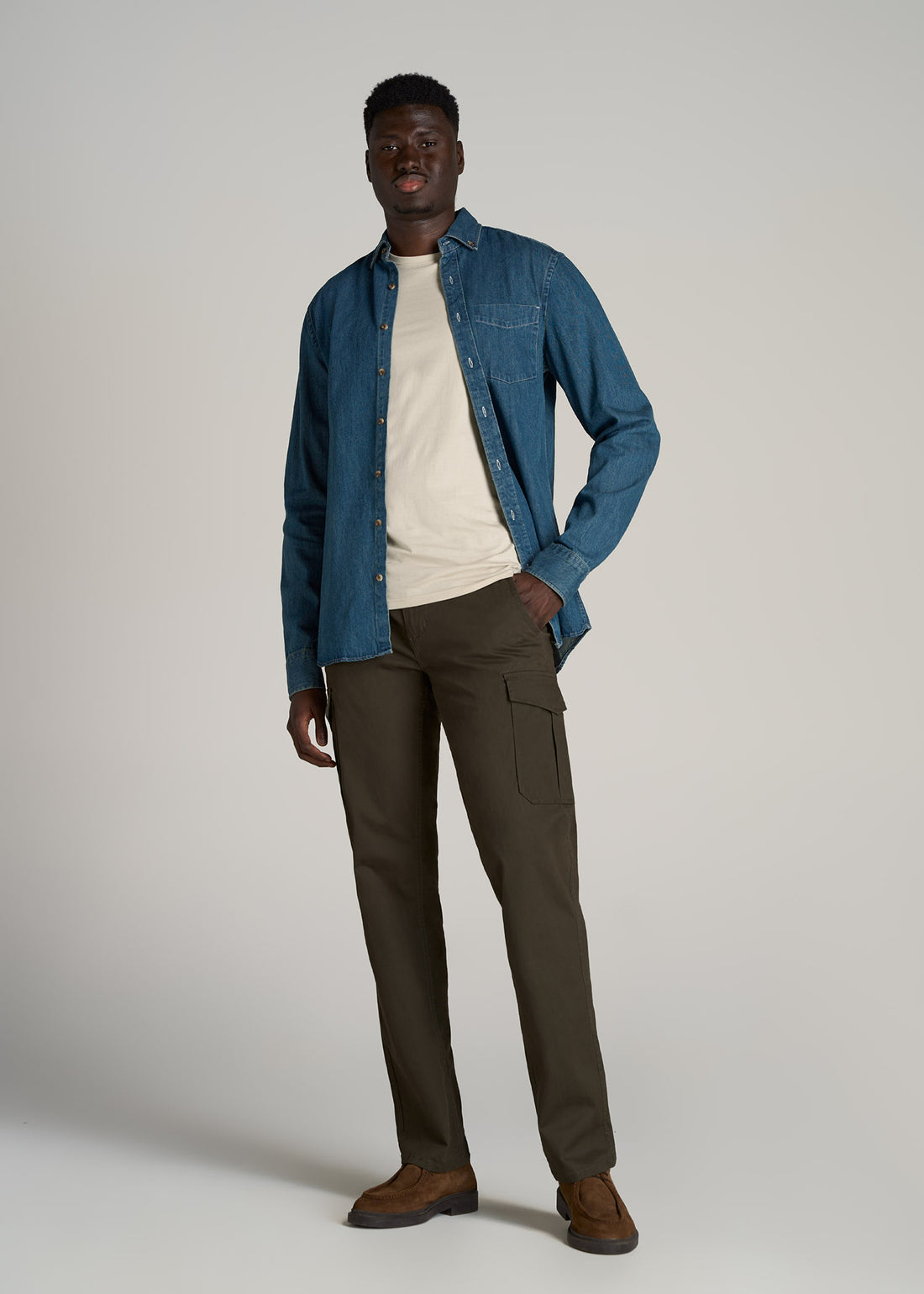 Men's Tall Stretch Twill Cargo Pants Camo Green American Tall