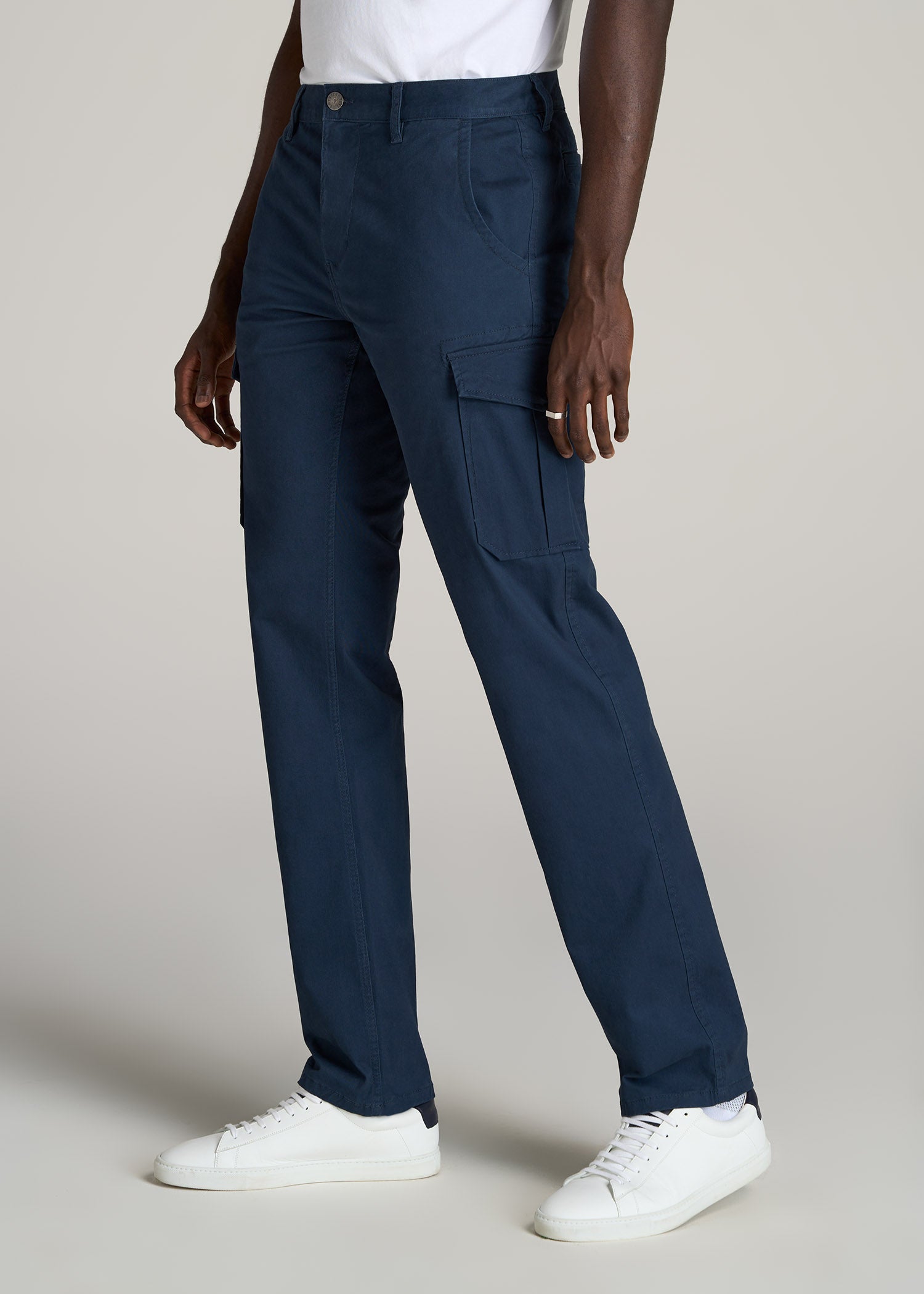 Stretch Twill SLIM-FIT Cargo Pants for Tall Men in Marine Navy