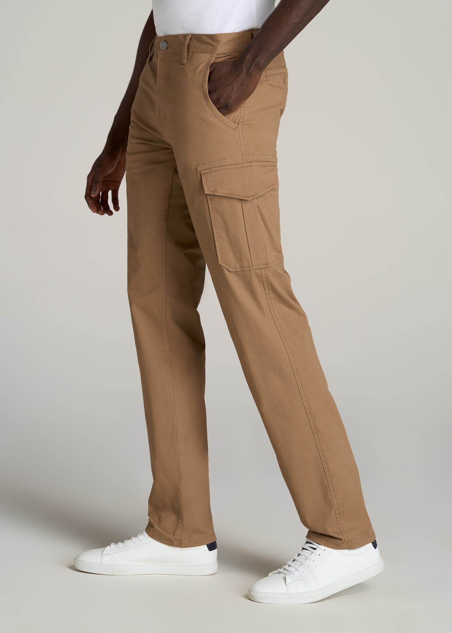 Stretch Twill SLIM-FIT Cargo Pants for Tall Men in Russet Brown