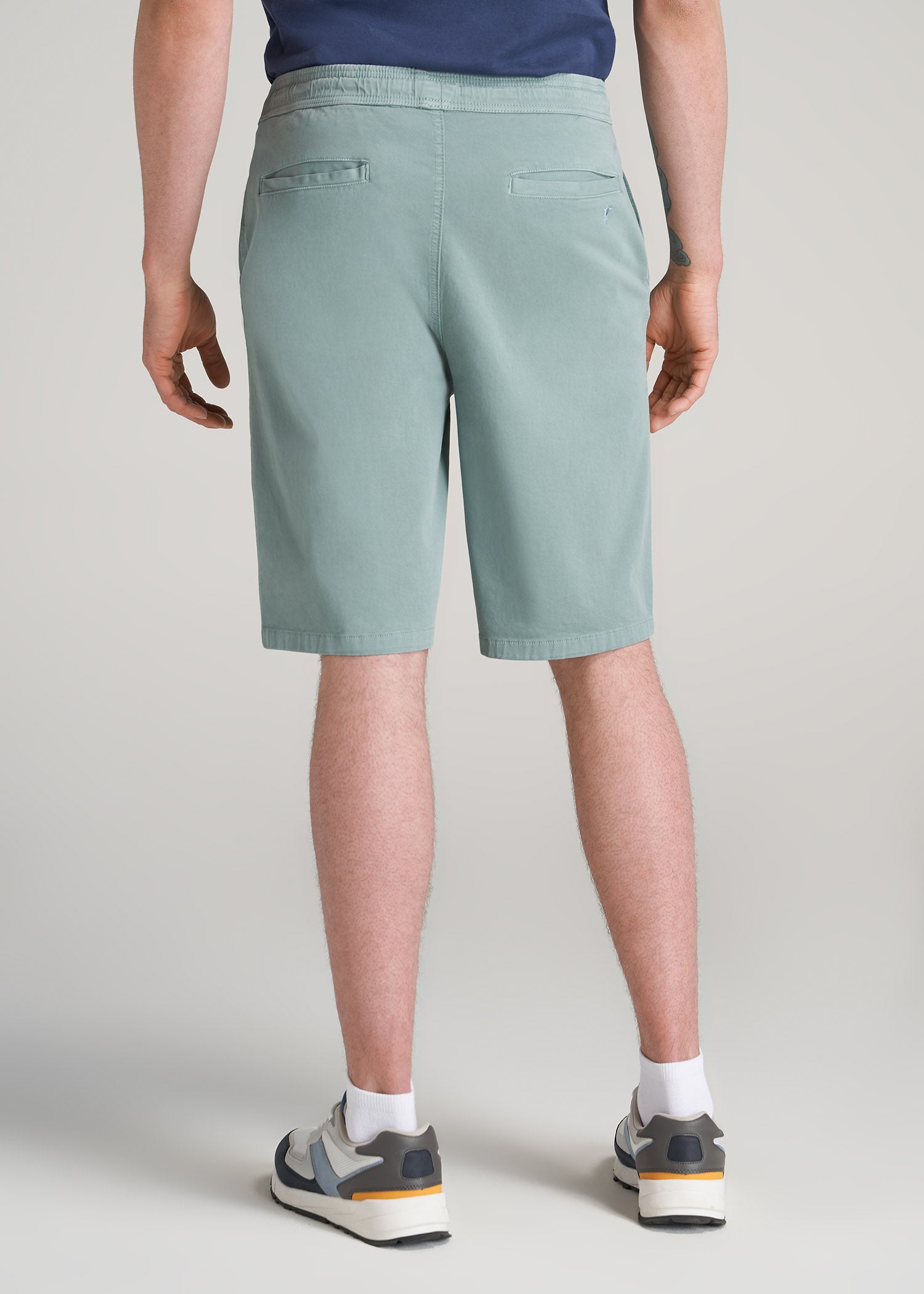 Stretch Twill Pull-On Shorts for Tall Men in Eucalyptus