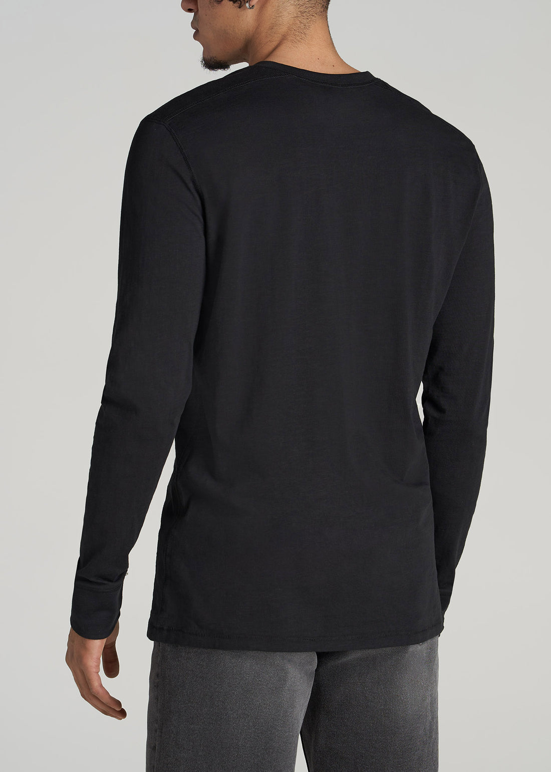 Long Sleeve Slub Henley Shirt for Tall Men Black | American Tall